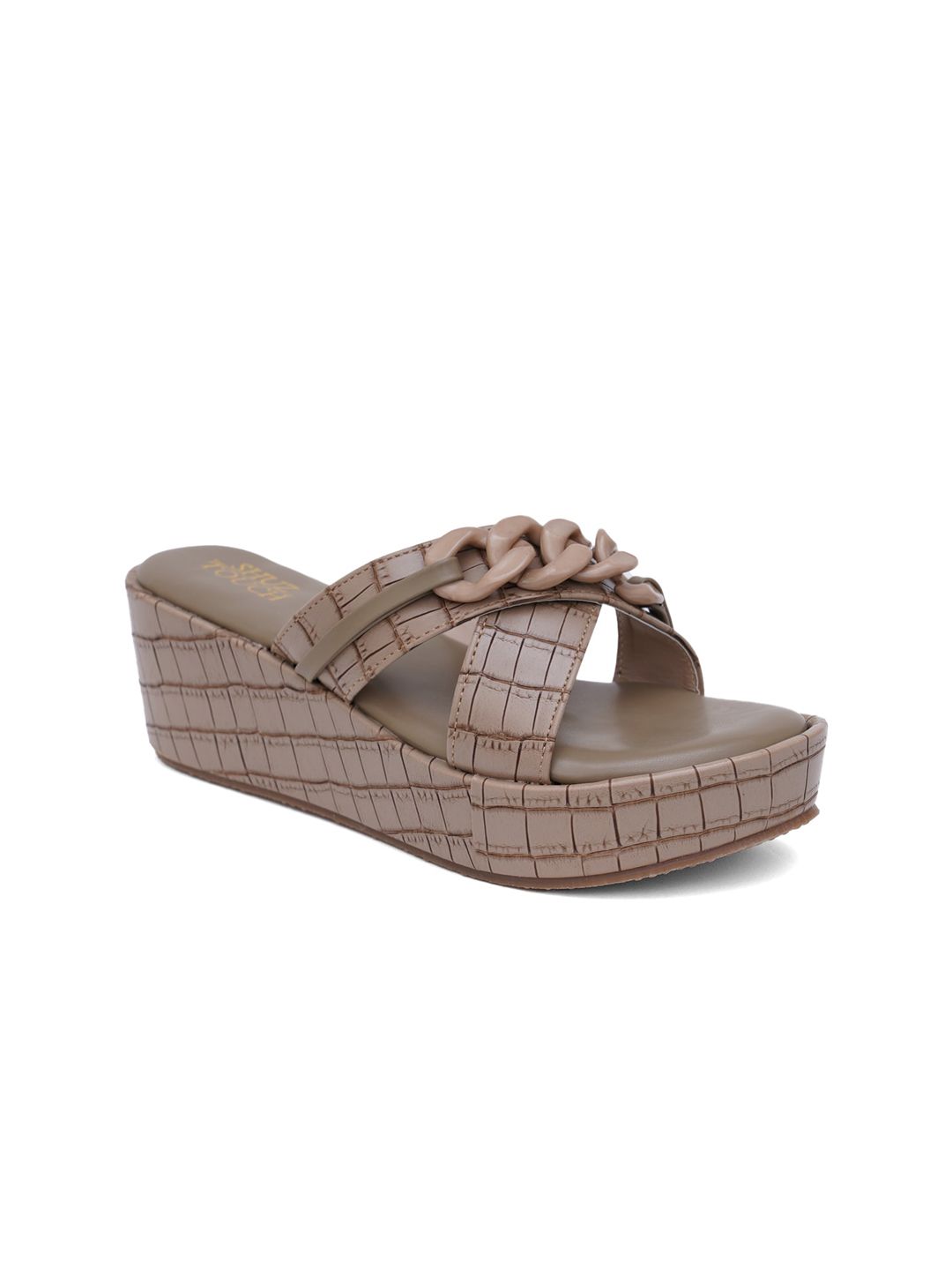 SHUZ TOUCH Camel Brown Flatform Sandals Price in India