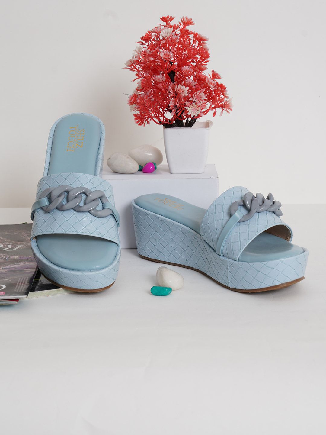 SHUZ TOUCH Blue Embellished Wedge Heels Price in India