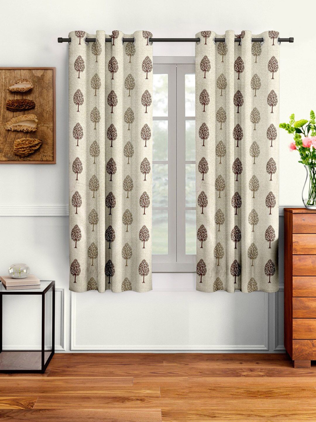 Cortina Set of 2 Beige & Brown Floral Window Curtain Price in India