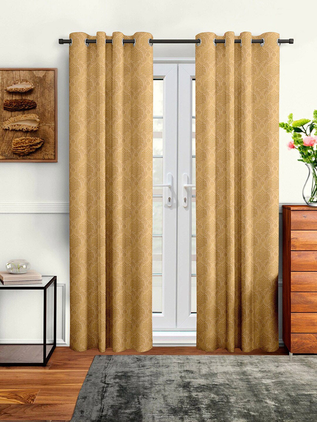 Cortina Beige Set of 2 Ethnic Motifs Long Door Curtain Price in India
