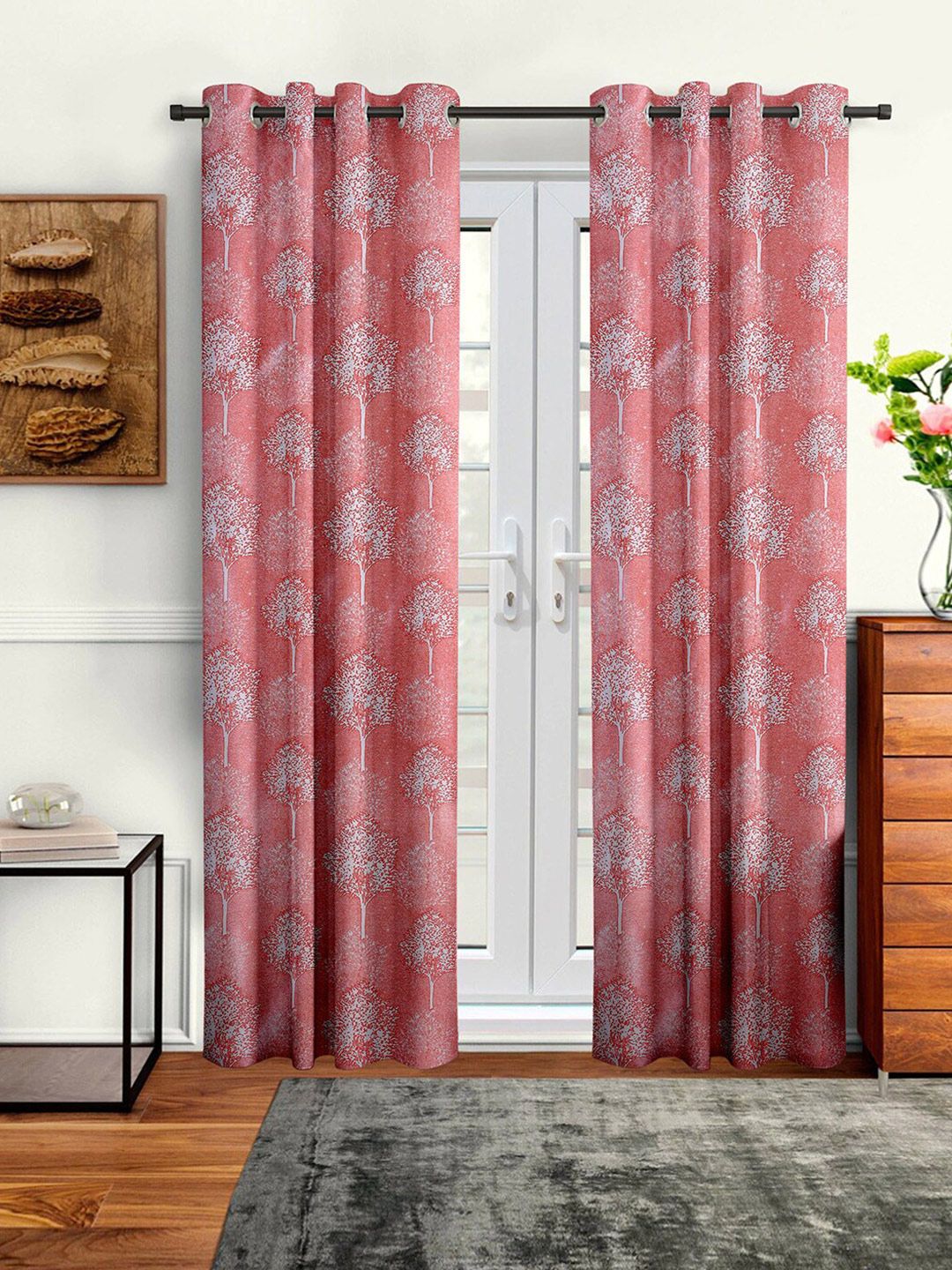 Cortina Pink & White Set of 2 Floral Door Curtain Price in India