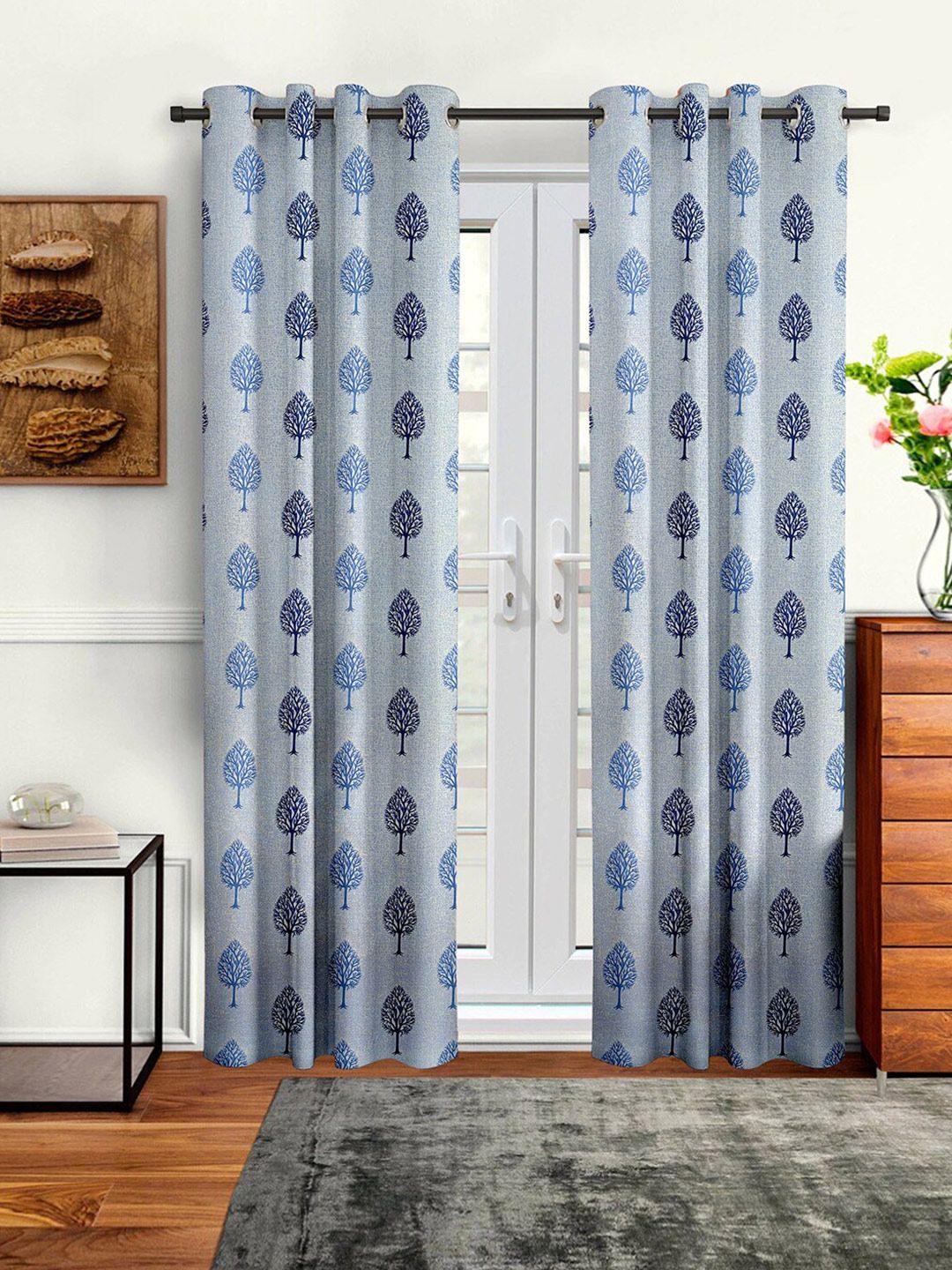Cortina Blue Set of 2 Floral Door Curtain Price in India