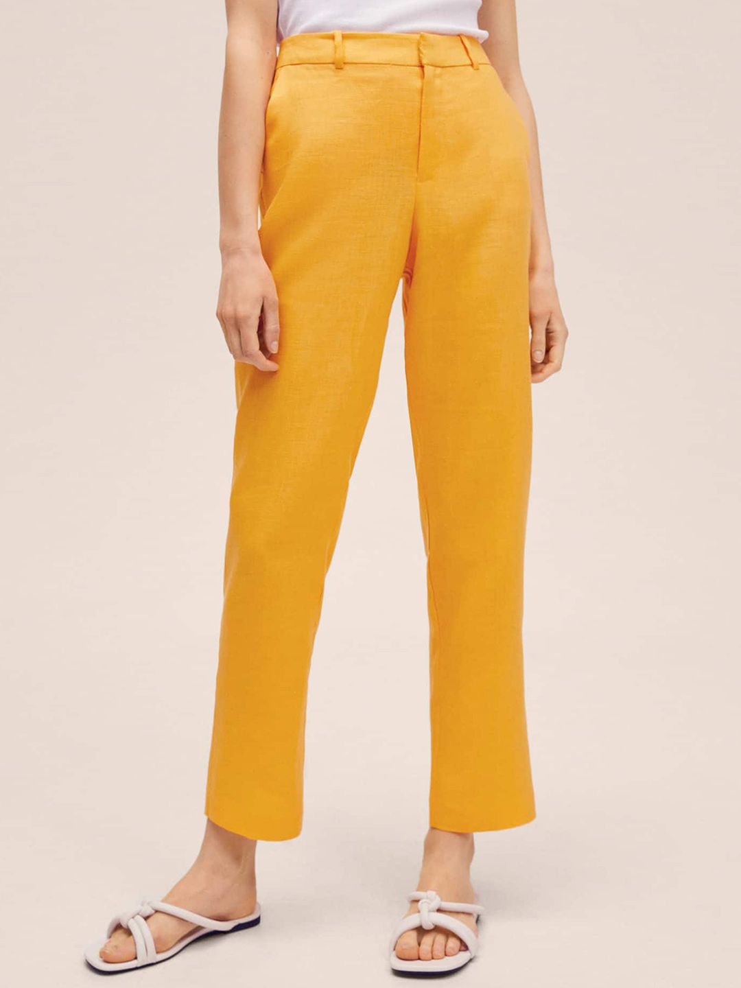 MANGO Women Yellow High-Rise Trousers Price in India