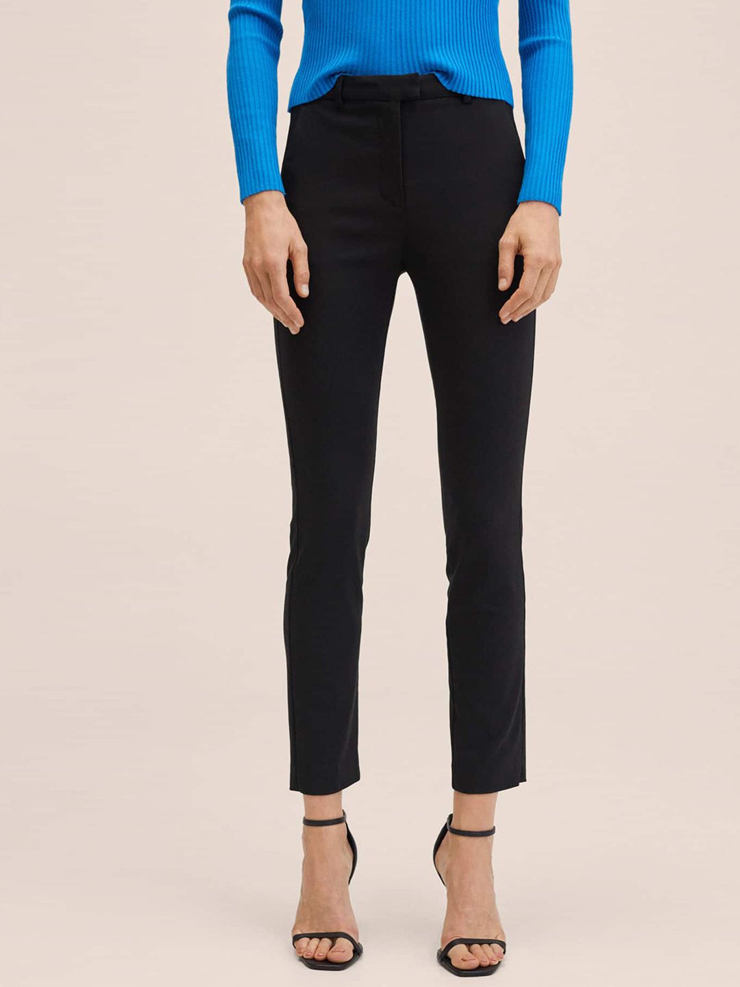 MANGO Women Black Solid Trousers Price in India