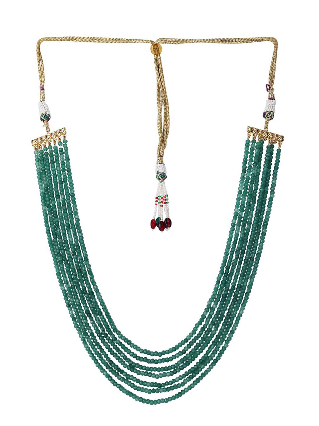 Runjhun Green & Gold-Toned Brass Gold-Plated Layered Necklace Price in India