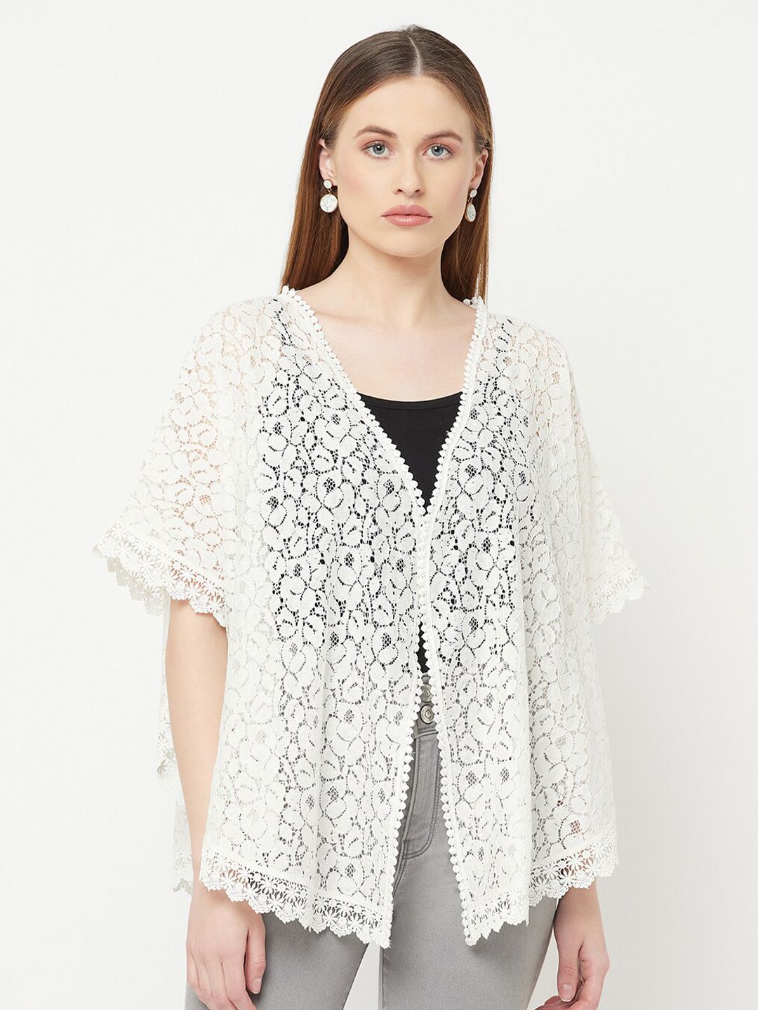 Espresso Women Off White Kimono Lace  Shrug Price in India