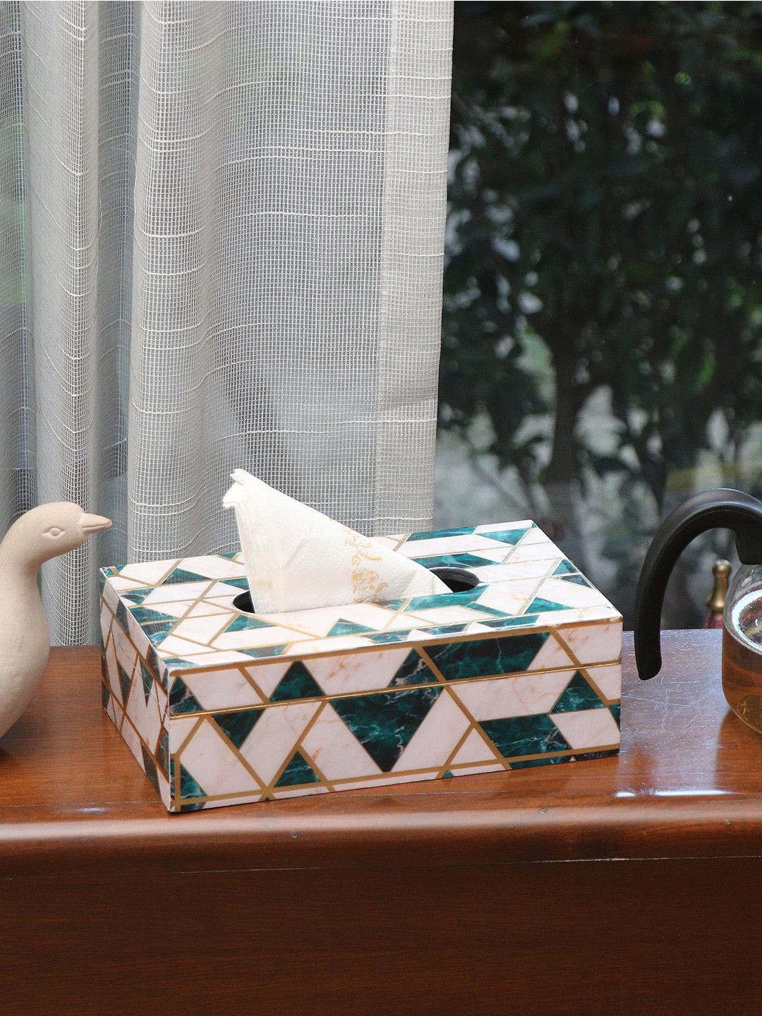 DULI White & Green MDF Wood Tissue Box Holder Price in India