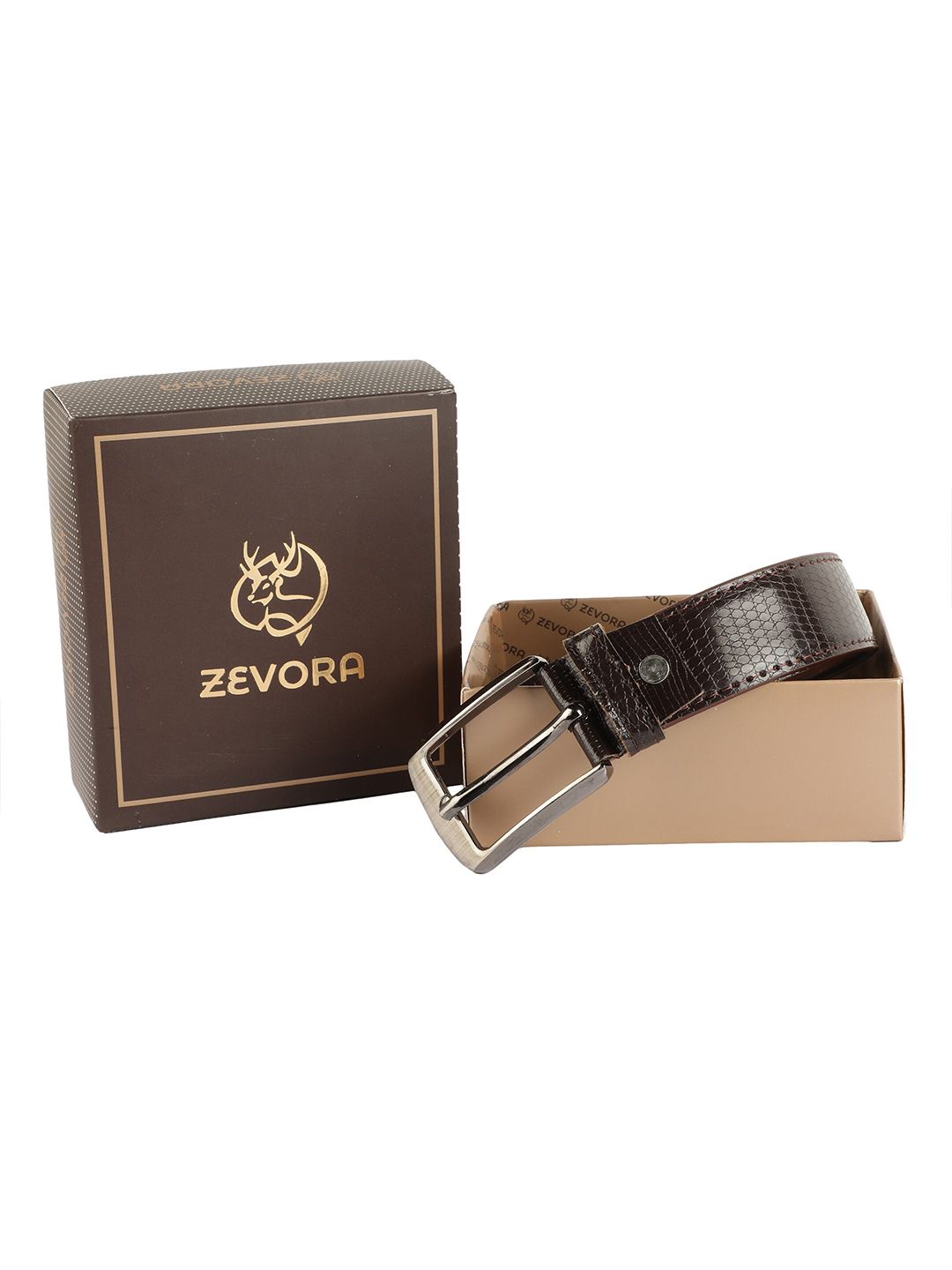 ZEVORA Brown Croc Textured Belt Price in India