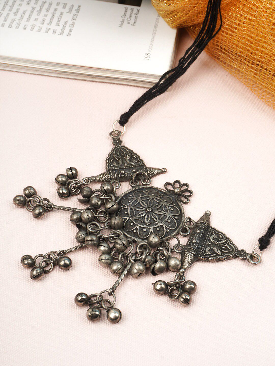 Urmika Silver-Toned Oxidised Necklace Price in India