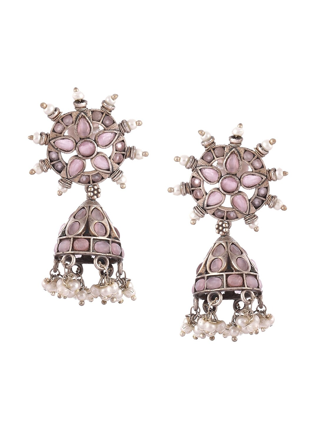 Biba Gold-Toned & Lavender Dome Shaped Jhumkas Earrings Price in India