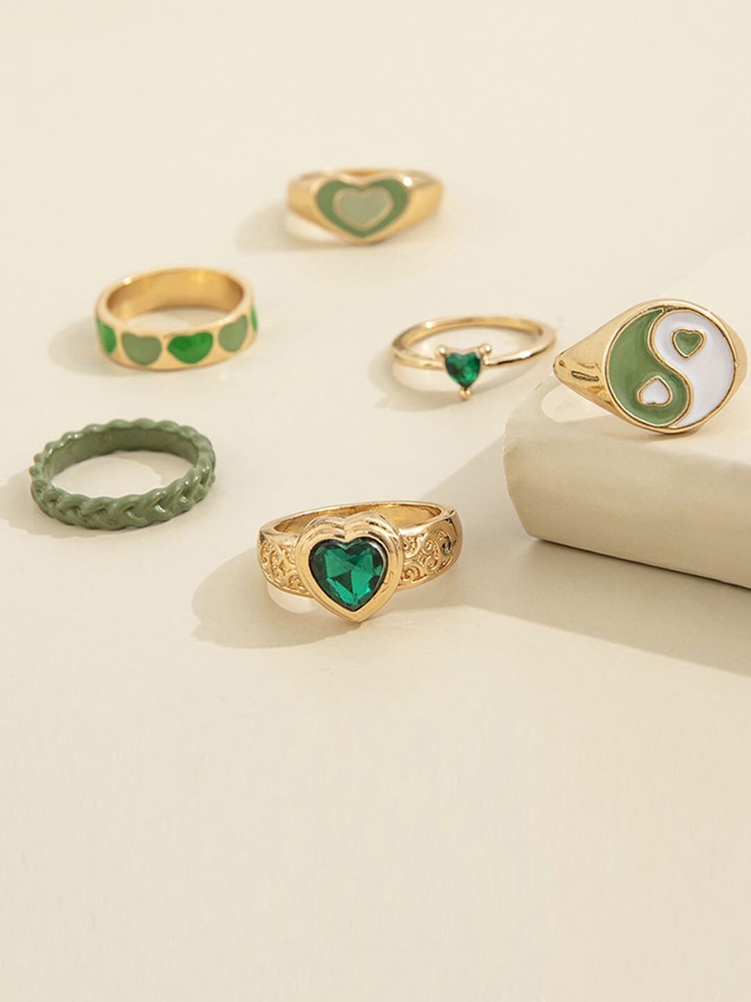 Jewels Galaxy Set of 6 Green Finger Ring Price in India