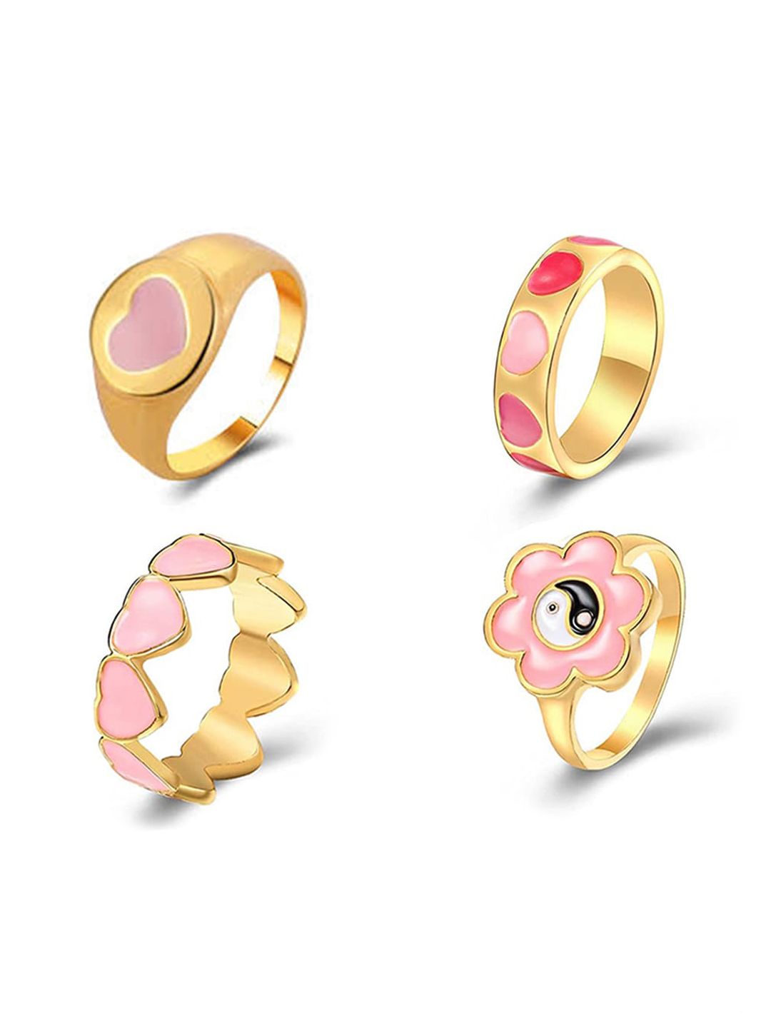 Jewels Galaxy Set Of 4 Gold-Plated Pink Enamelled Design Finger Ring Price in India