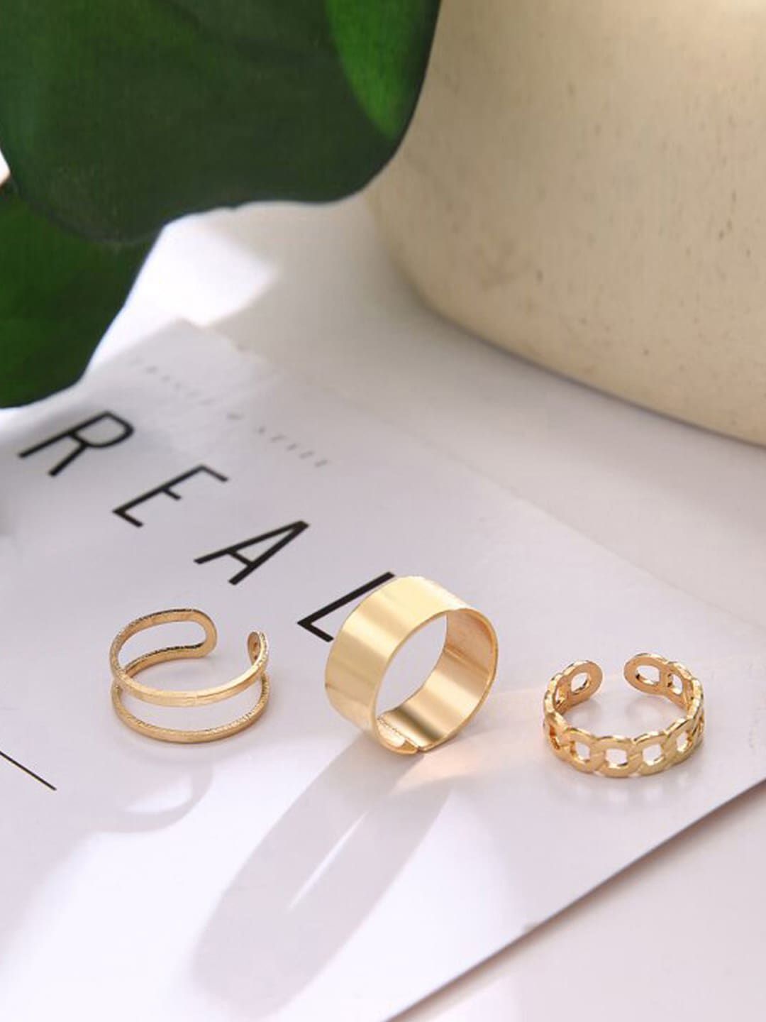 Jewels Galaxy Set Of 3 Gold-Plated Adjustable Finger Ring Price in India