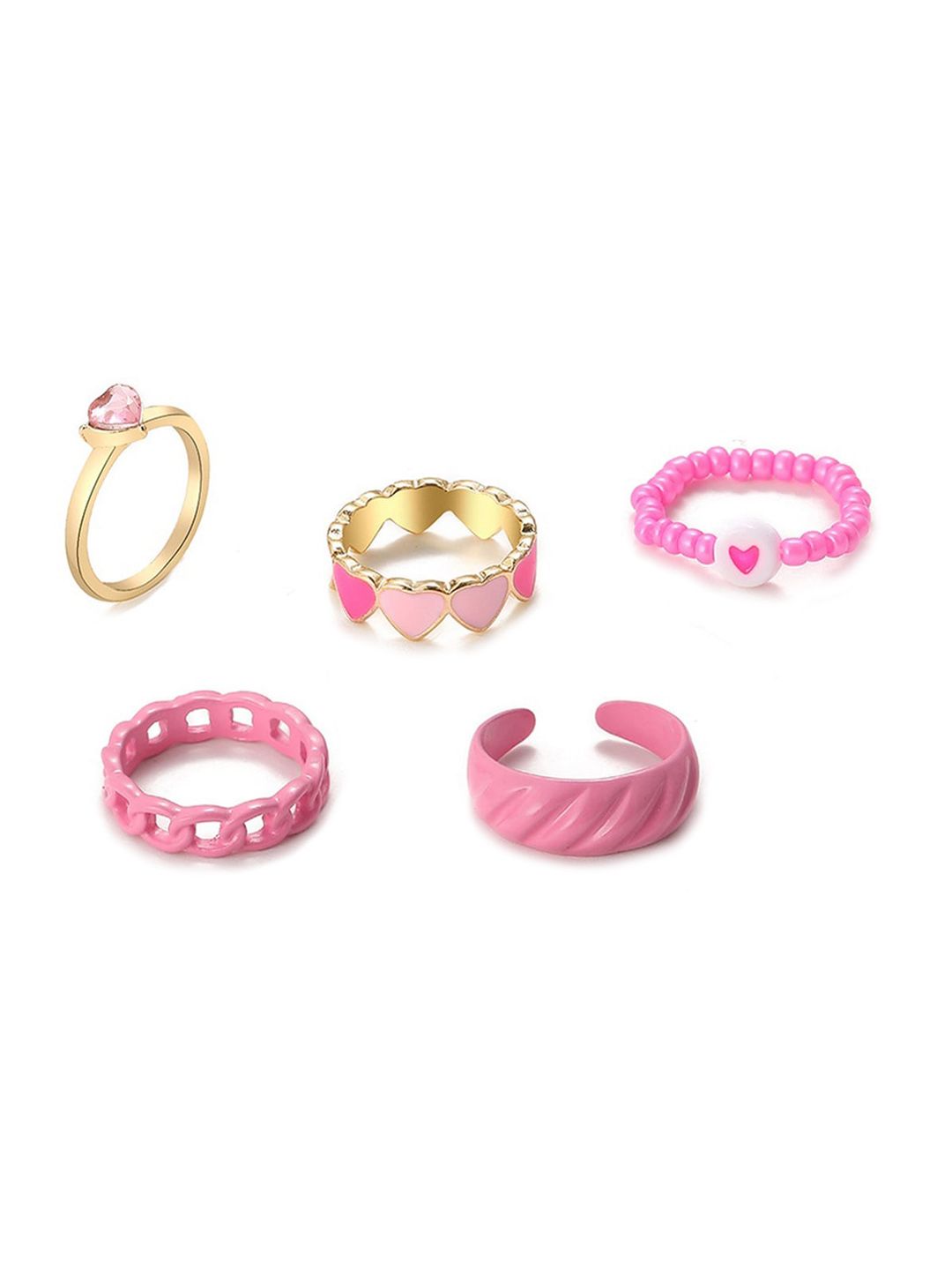 Jewels Galaxy Set of 5 Gold-Plated Pink Stone Studded Stackable Finger Rings Price in India