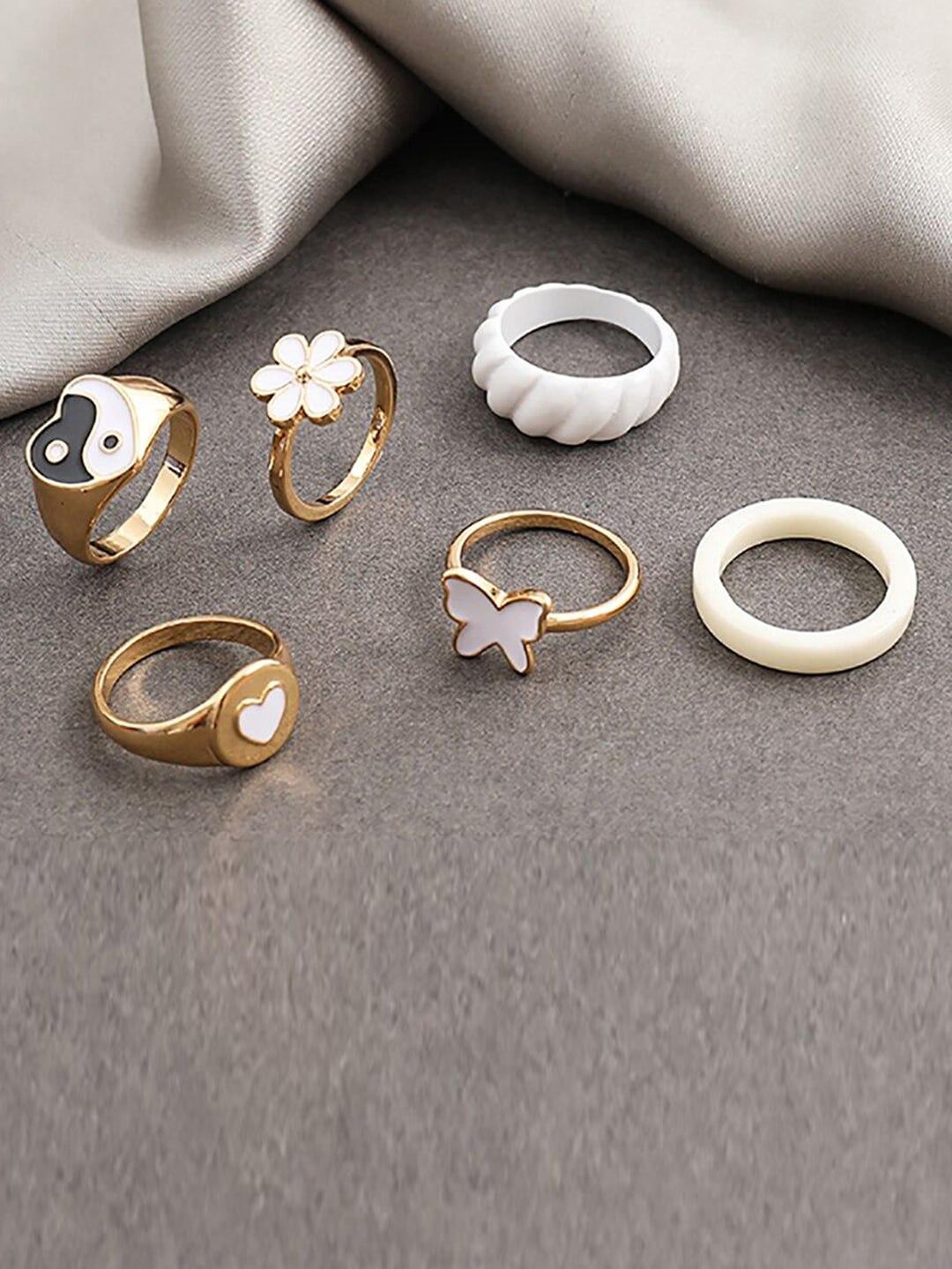 Jewels Galaxy Set Of 6 Gold-Plated Stackable Finger Rings Price in India