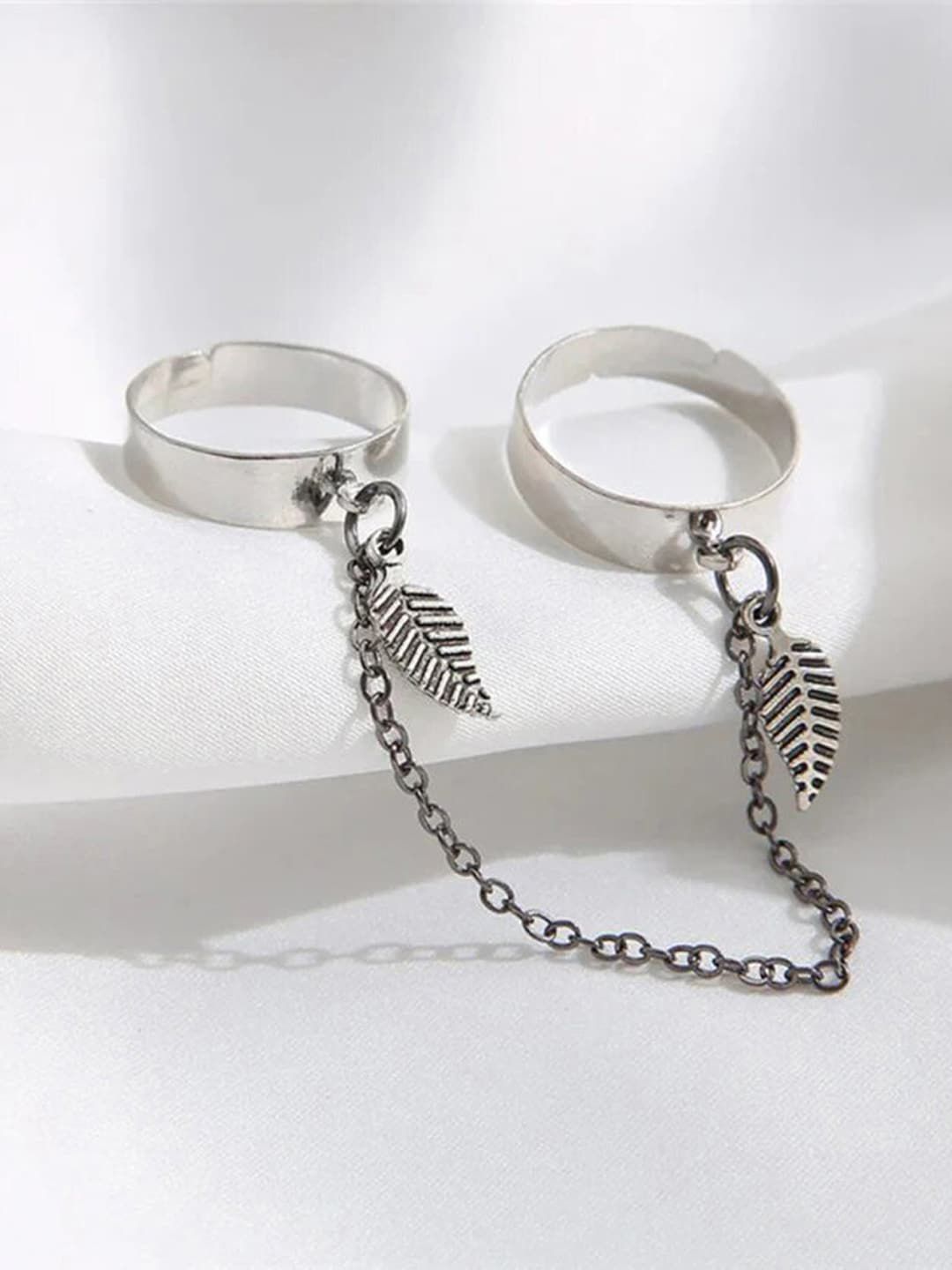 Jewels Galaxy Set Of 2 Silver-Plated Chained Design Finger Ring Price in India