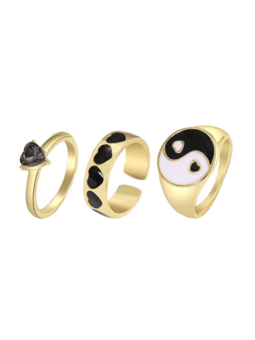 Jewels Galaxy Set of 3 Gold-Plated Black Stone Studded Stackable Finger Ring Price in India