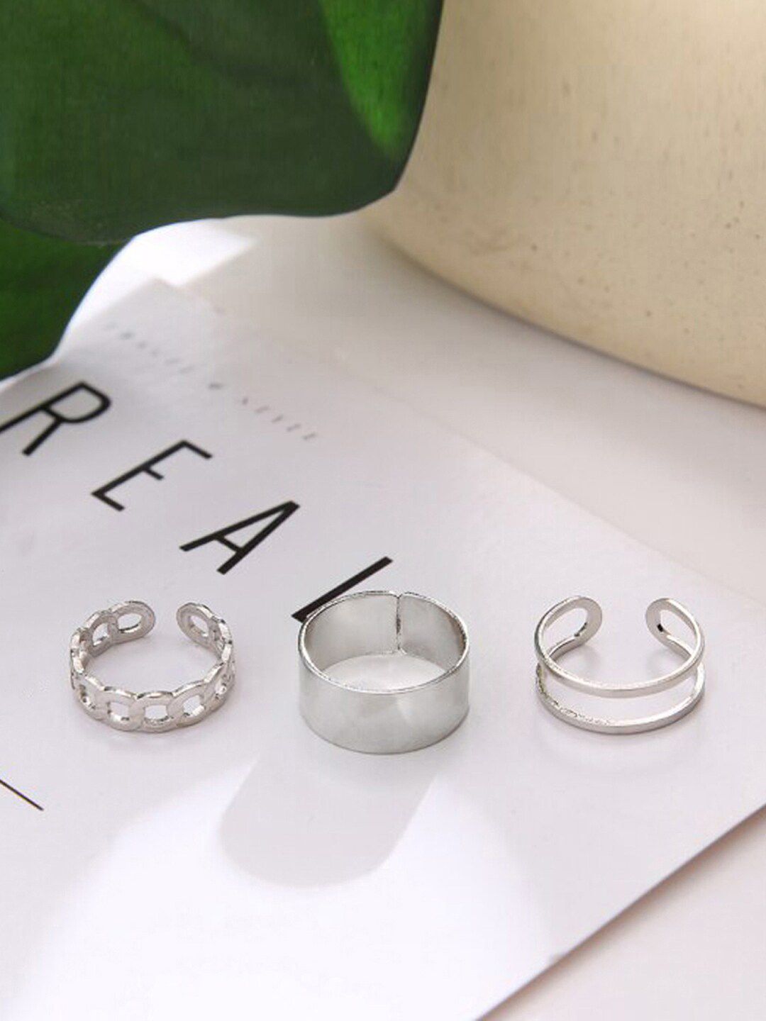 Jewels Galaxy Set Of 3 Silver-plated Stackable Finger Rings Price in India