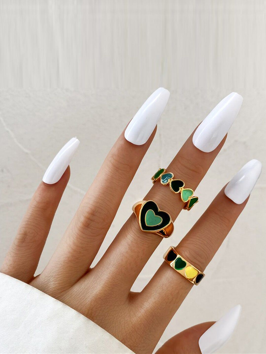 Jewels Galaxy Set Of 3 Gold-Plated Enamelled Design Finger Ring Price in India
