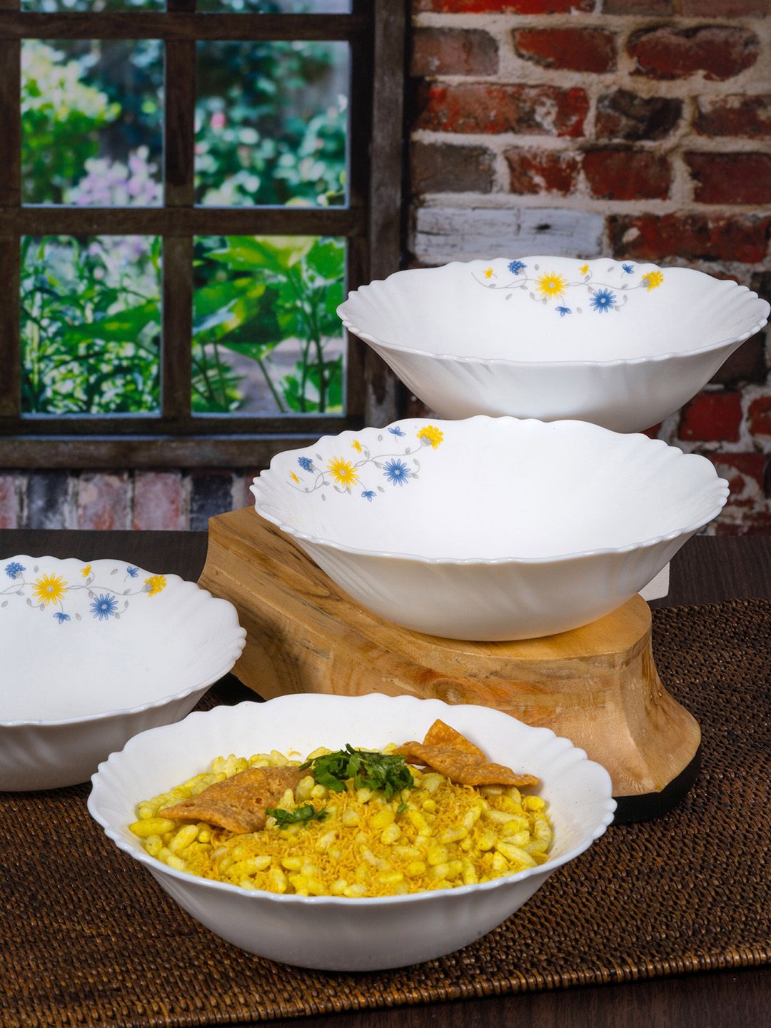 Cello White & Orange 6 Pieces Floral Printed Opalware Glossy Bowls Price in India