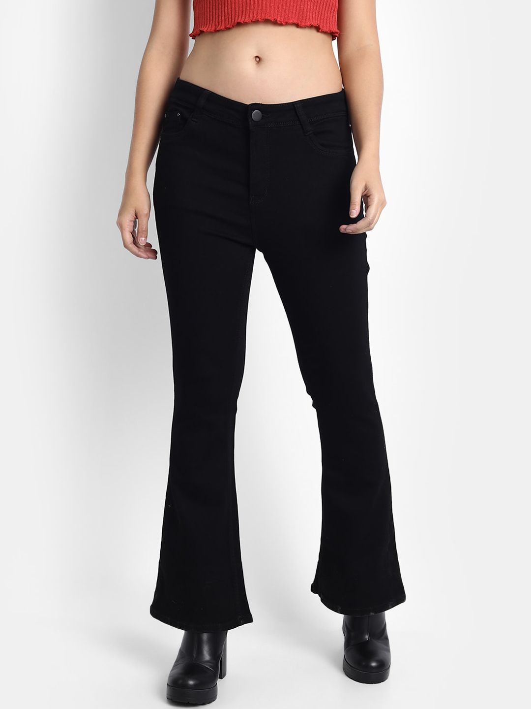 Next One Women Black Jean Bootcut High-Rise Stretchable Jeans Price in India