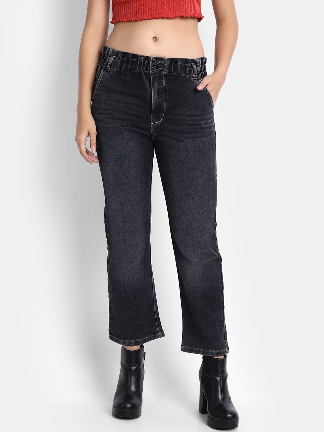 Next One Women Black High-Rise Light Fade Stretchable Jeans Price in India