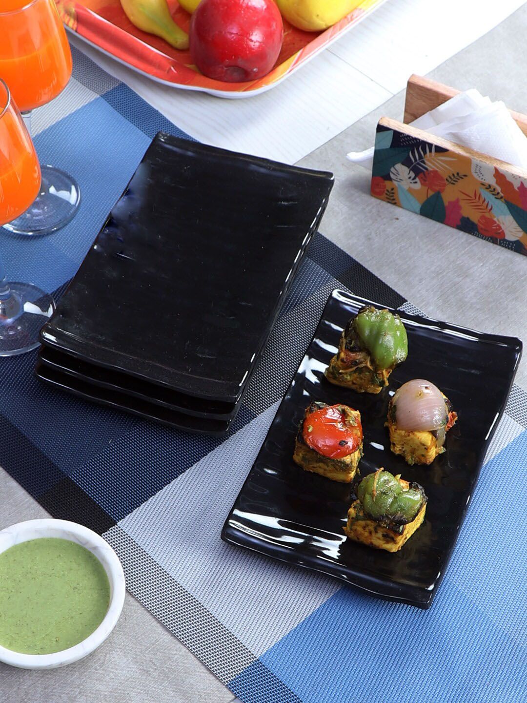 CDI Set Of 4 Black Rectangular Shaped Platter Price in India