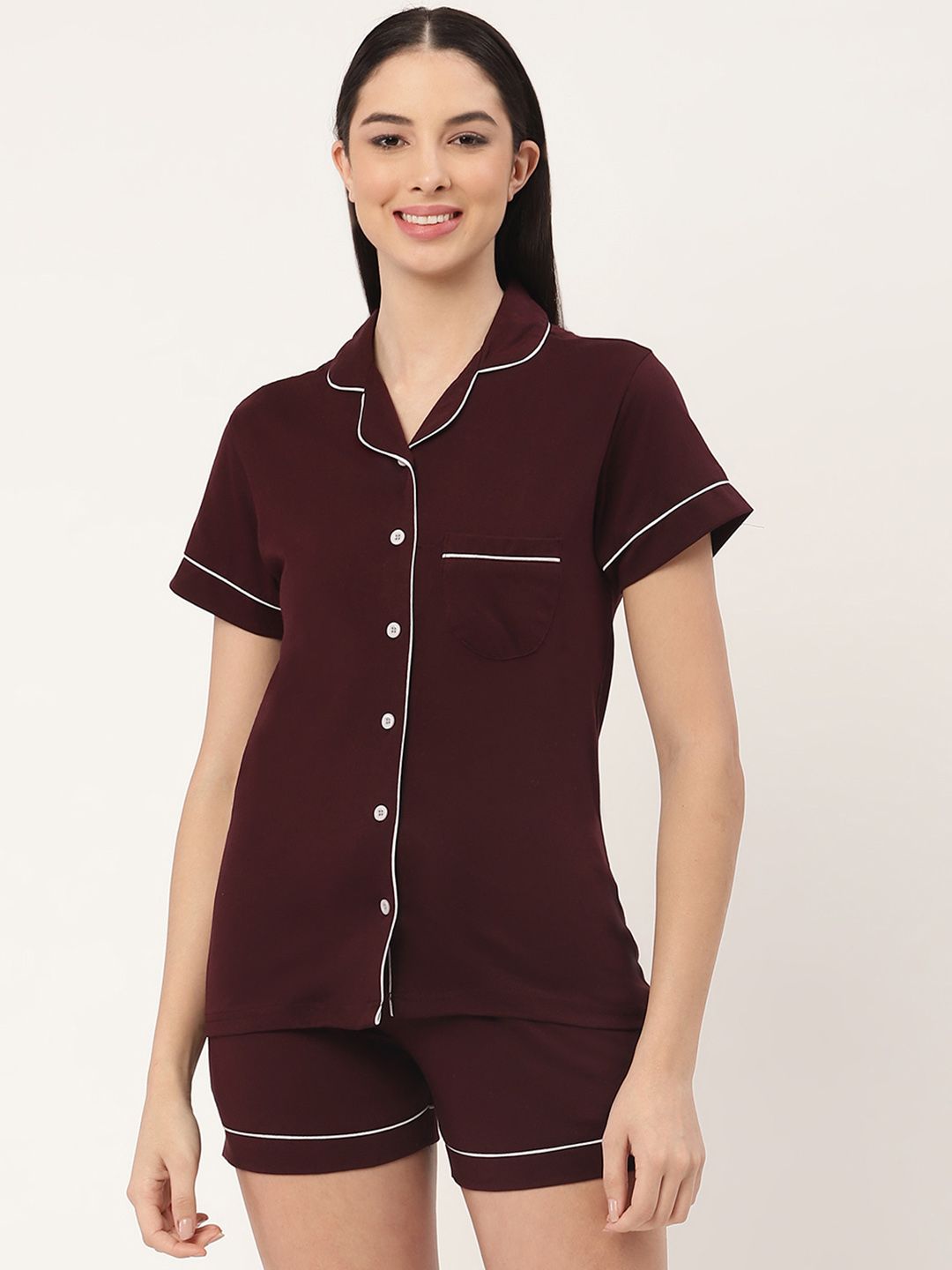 Nite Flite Women Brown Pure Cotton Night suit Price in India