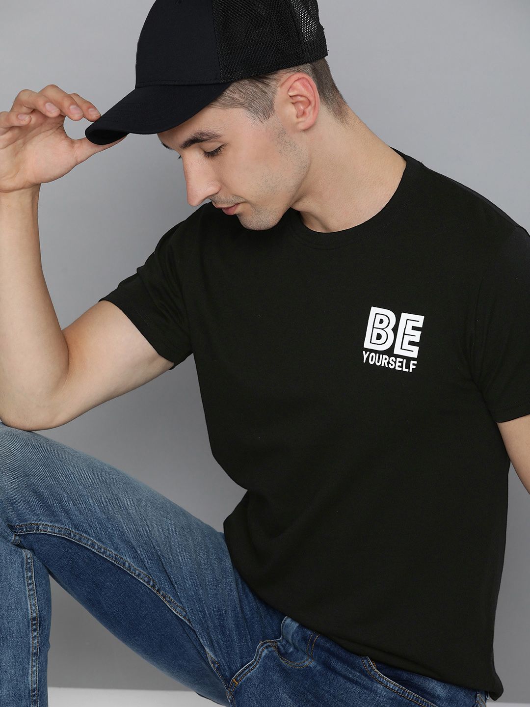 HERE&NOW Men Black Print Detail T-shirt