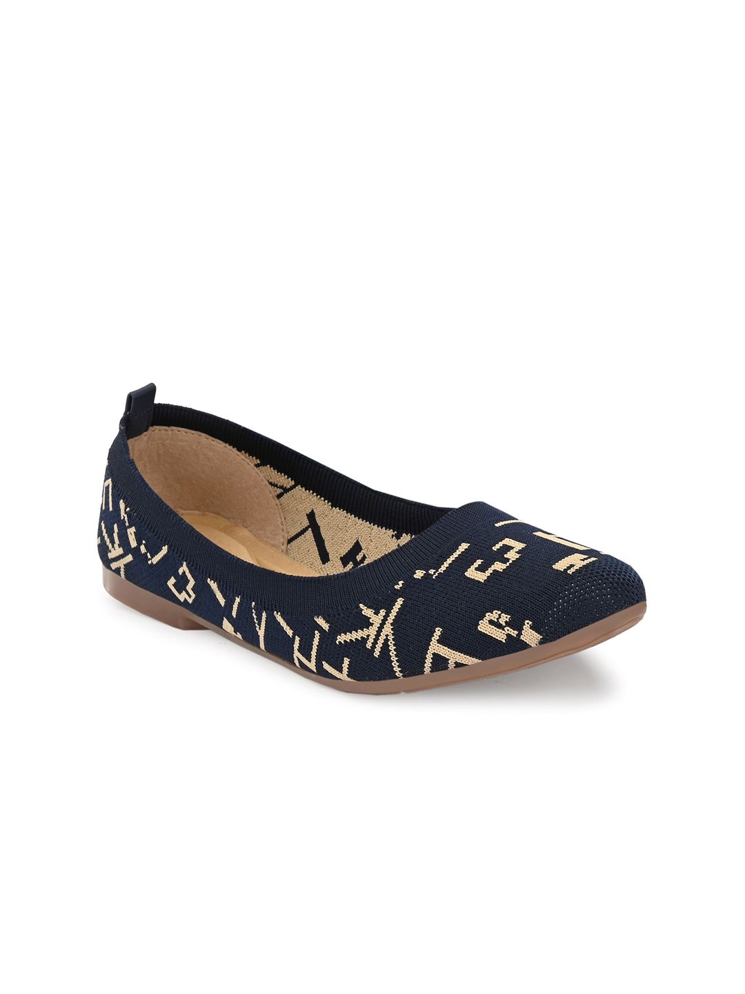 TAURENE Women Navy Blue Printed Ballerinas with Bows Flats