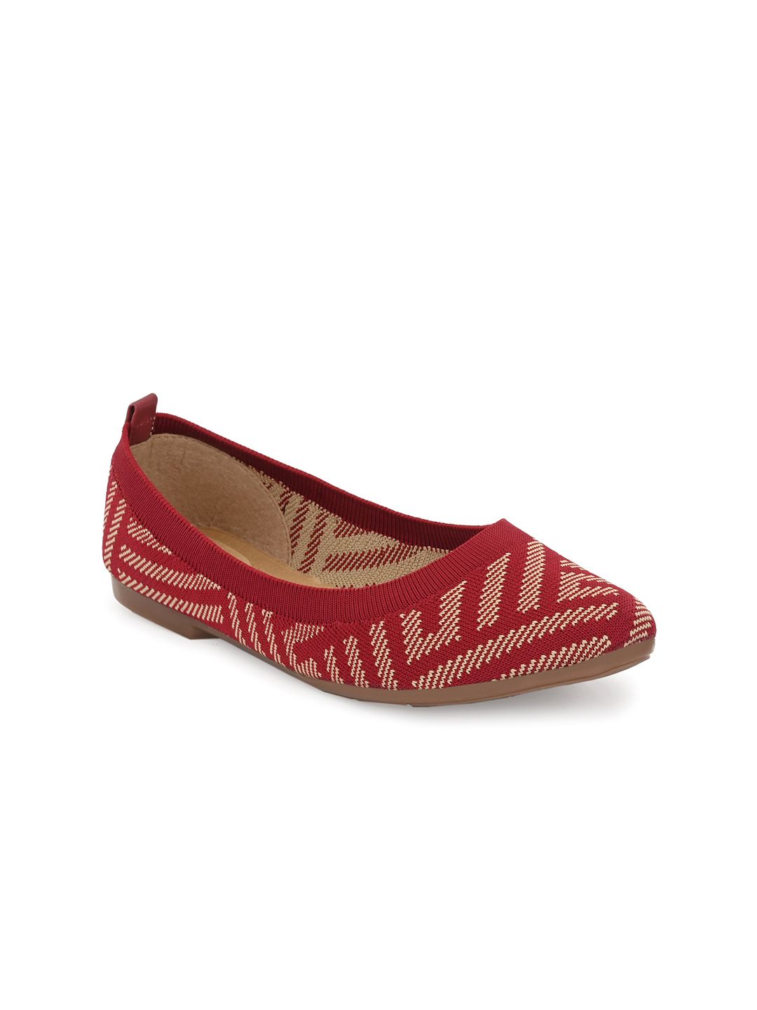 TAURENE Women Maroon Striped Ballerinas Flats