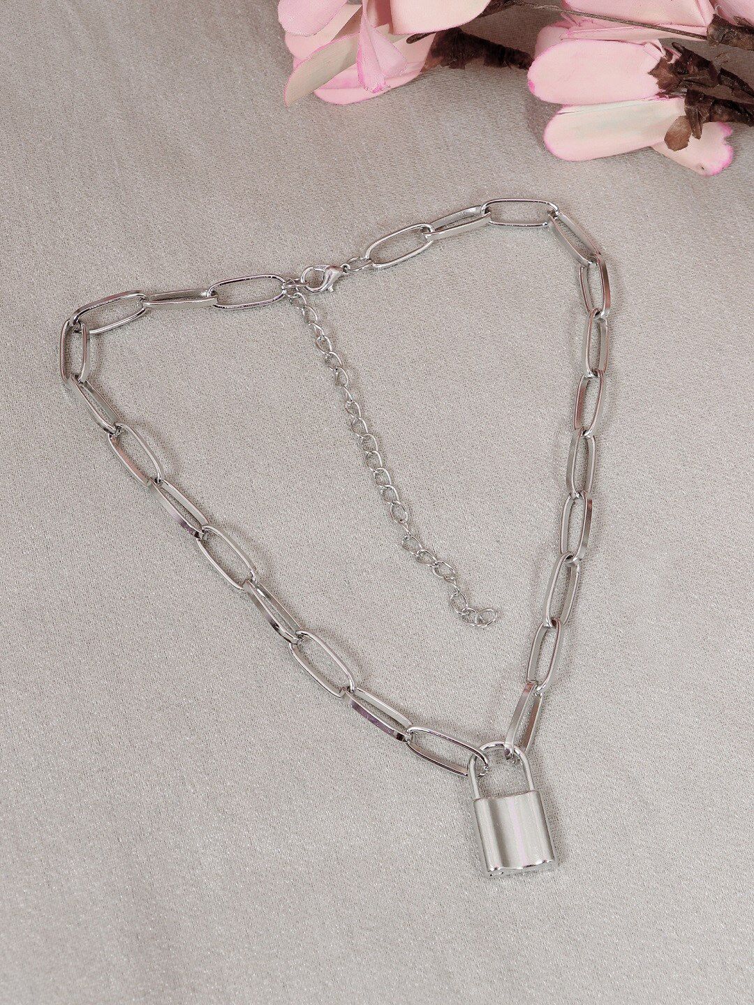 Crunchy Fashion Silver Oxidised Lock Necklace Price in India