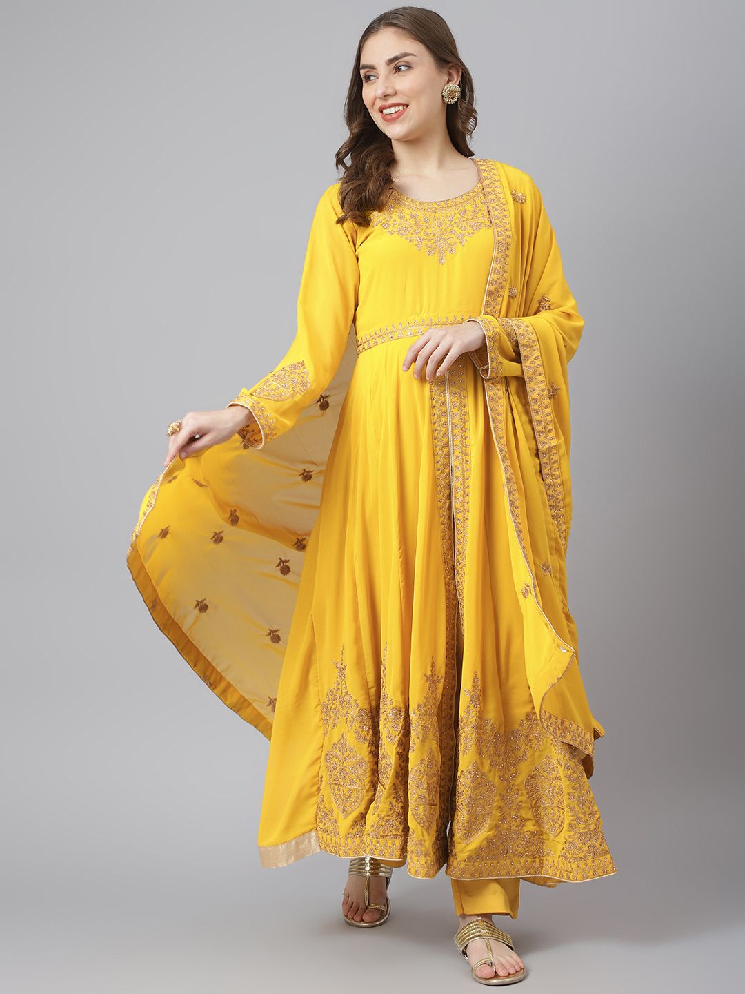 Readiprint Fashions Women Mustard Yellow Embroidered Unstitched Dress Material Price in India