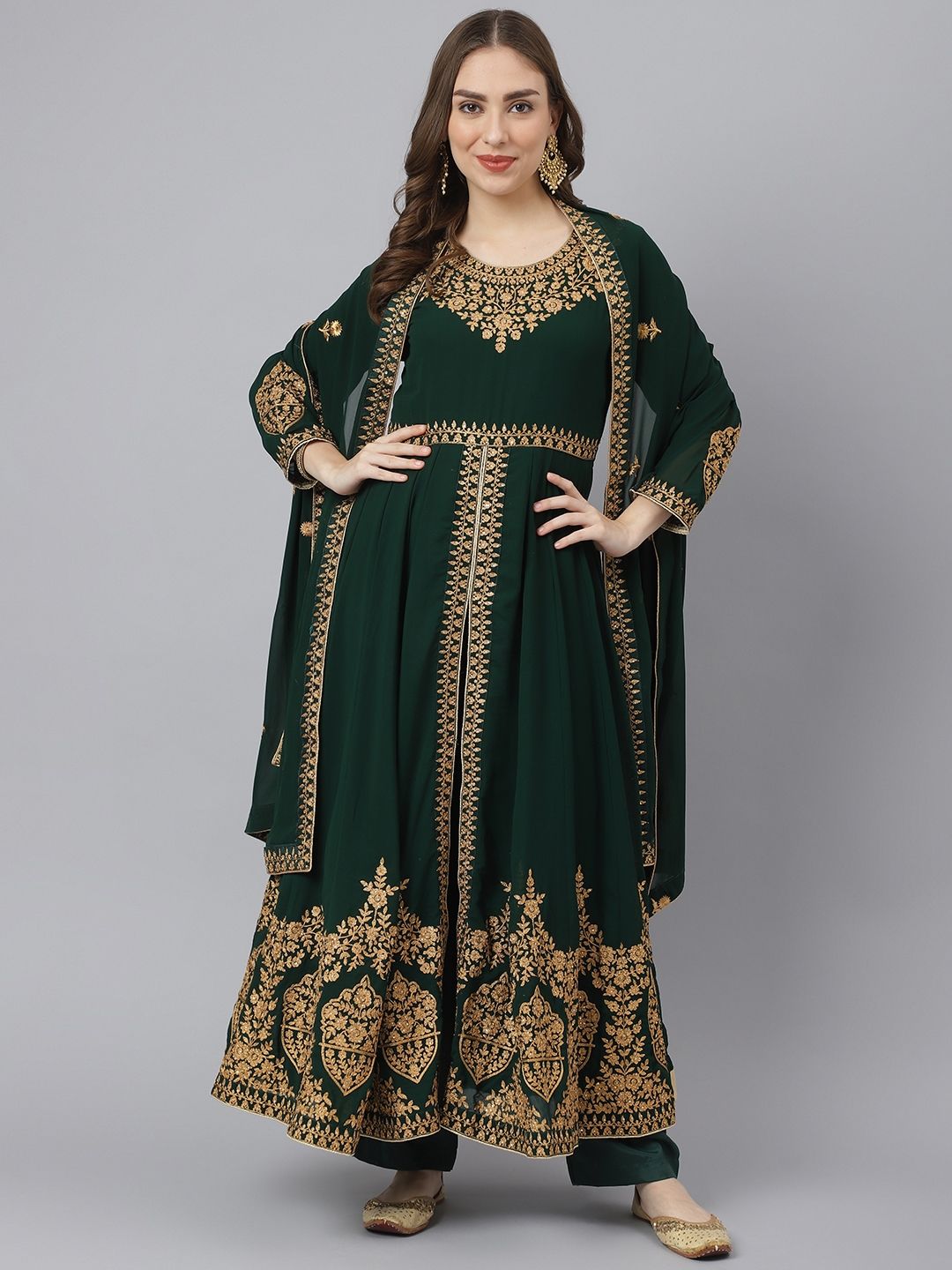 Readiprint Fashions Green Embroidered Unstitched Dress Material Price in India