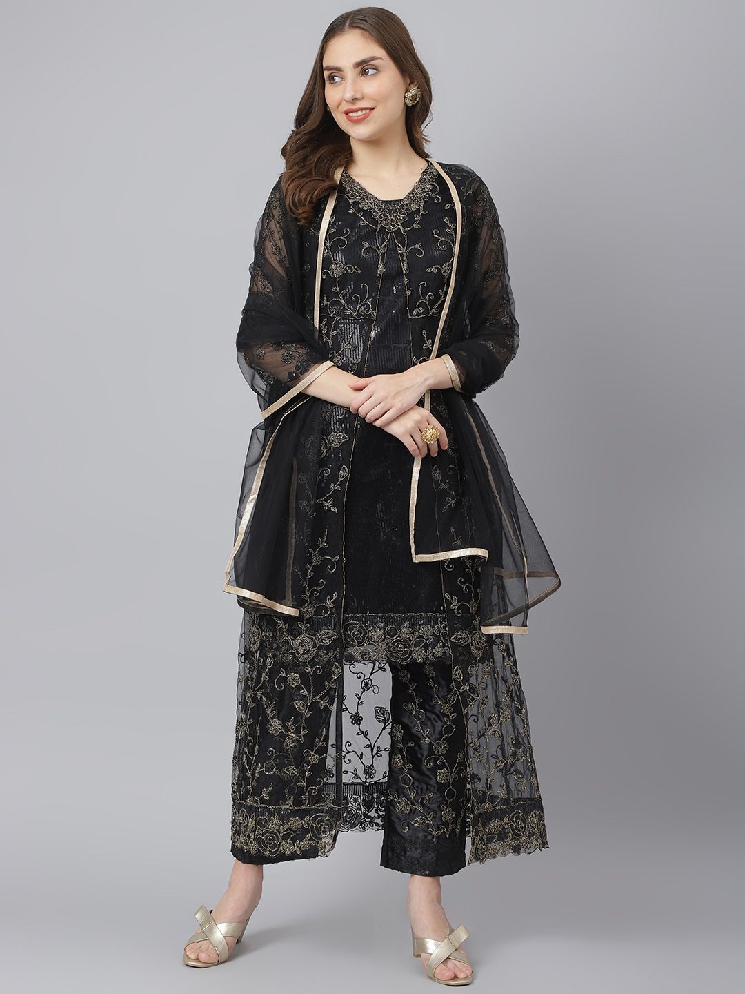 Readiprint Fashions Women Black Embroidered Unstitched Dress Material Price in India