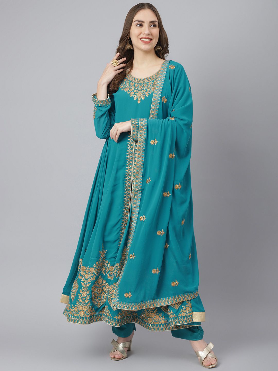 Readiprint Fashions Women Blue Embroidered Unstitched Dress Material Price in India