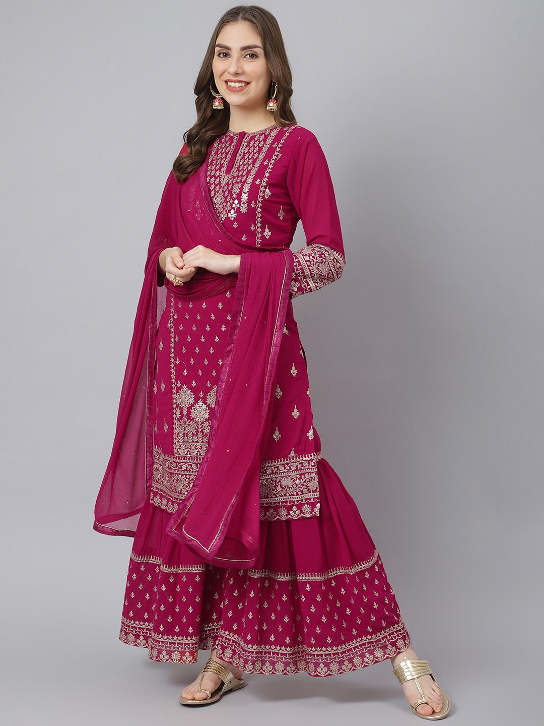 Readiprint Fashions Women Red & Rose Gold Embroidered Unstitched Dress Material Price in India