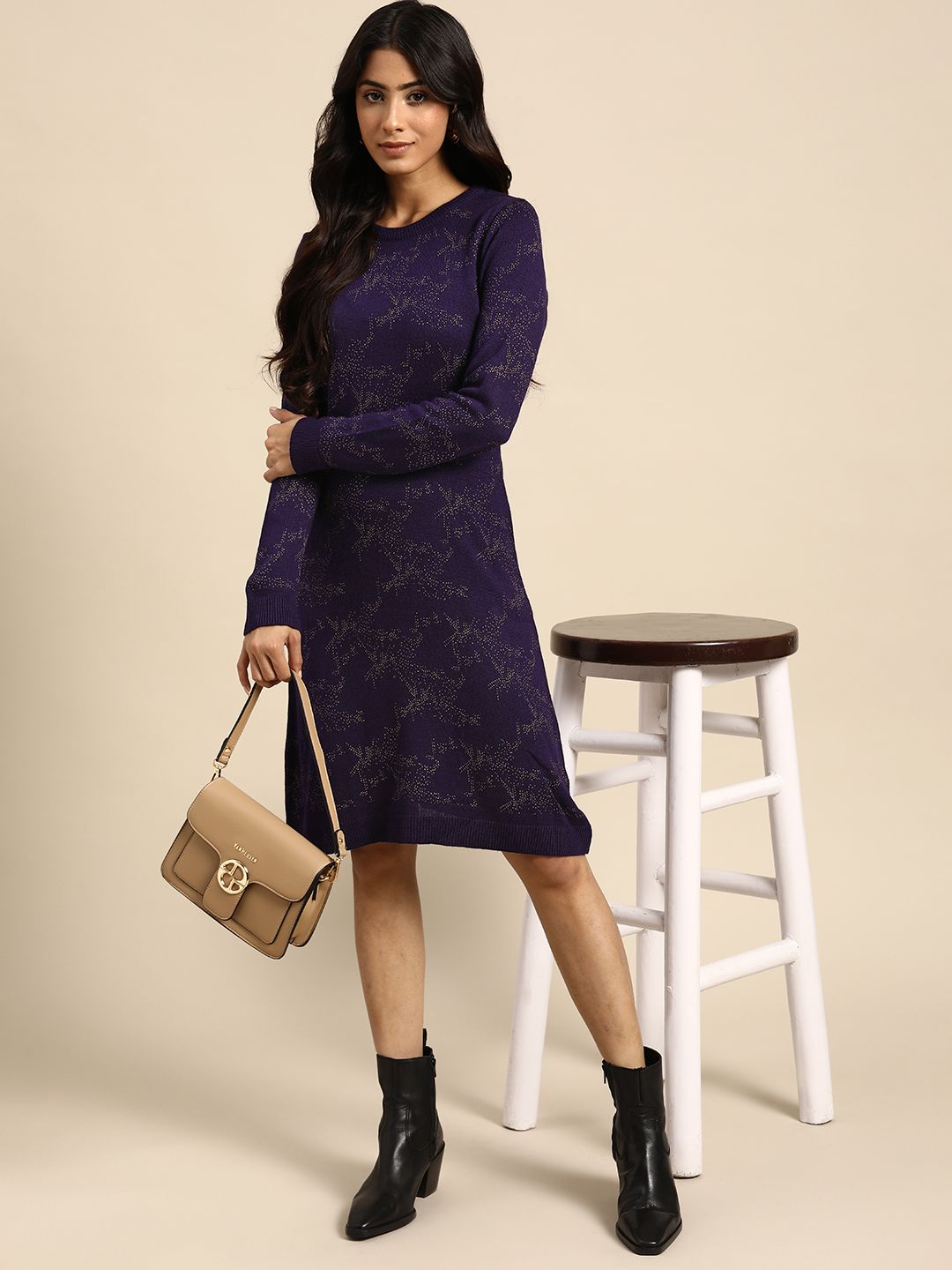 all about you Purple Printed Jumper Dress Price in India