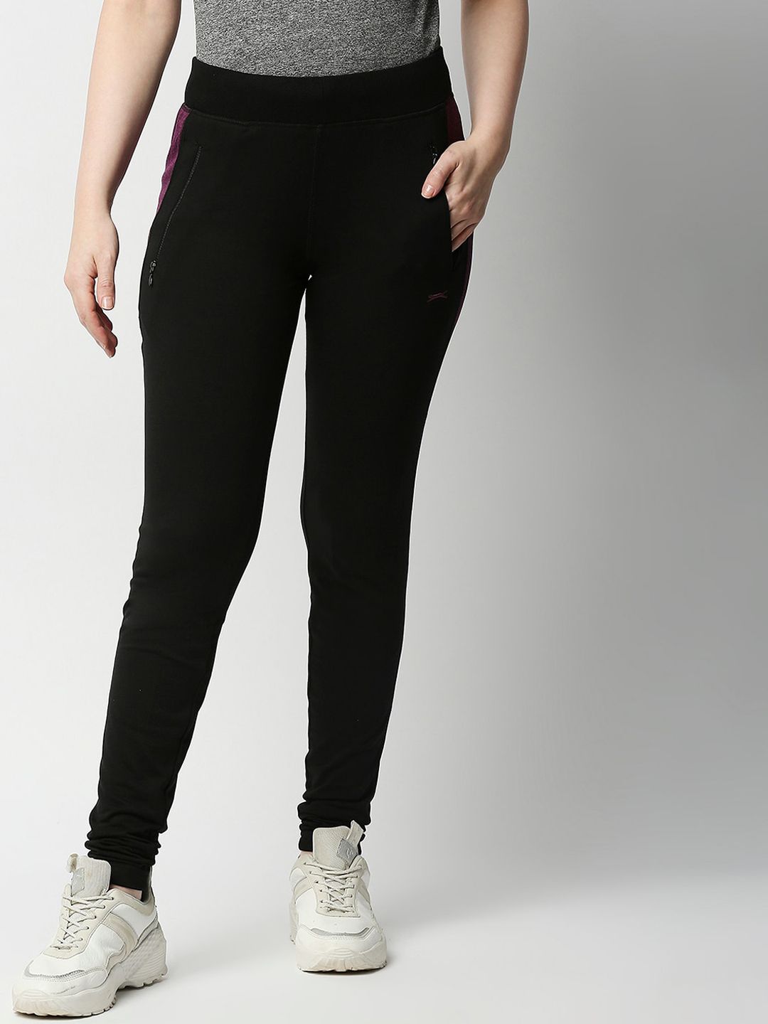 Black Panther Women Black Solid Slim-Fit Cotton Track Pants Price in India