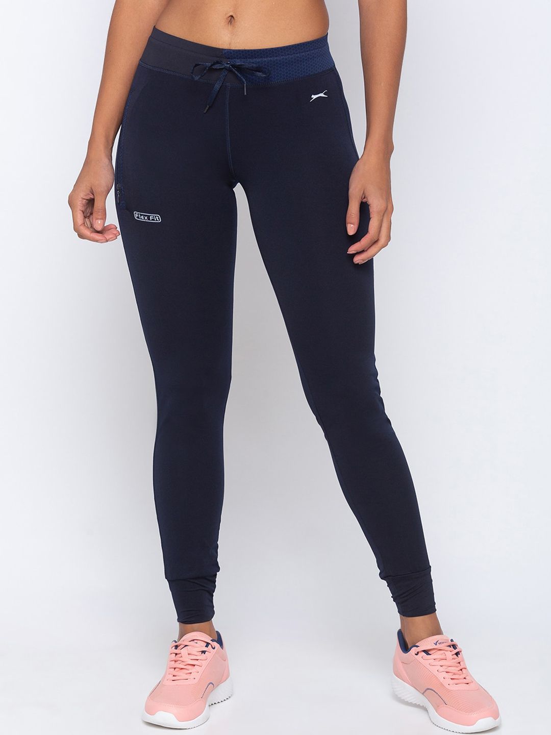 Black Panther Women Navy Blue Solid Slim Fit Yoga Tights Price in India