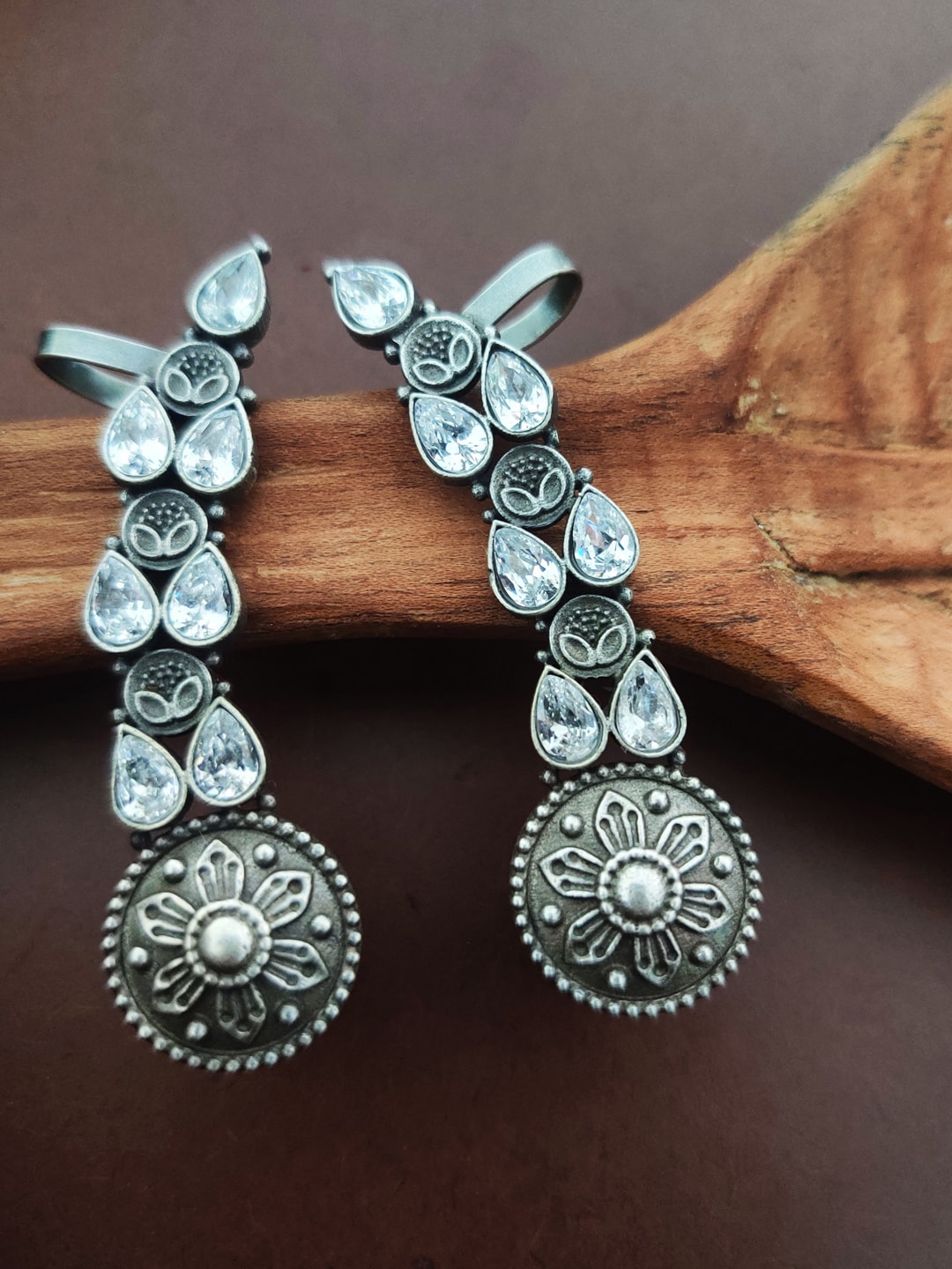 Binnis Wardrobe Silver-Toned Leaf Shaped Ear Cuff Earrings Price in India