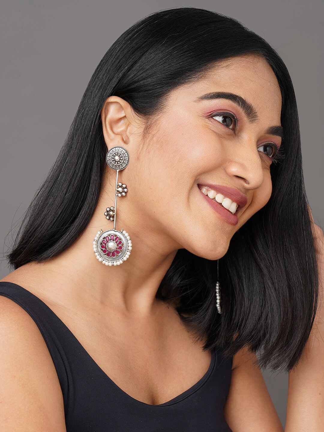 Binnis Wardrobe Silver-Toned Contemporary Drop Earrings Price in India