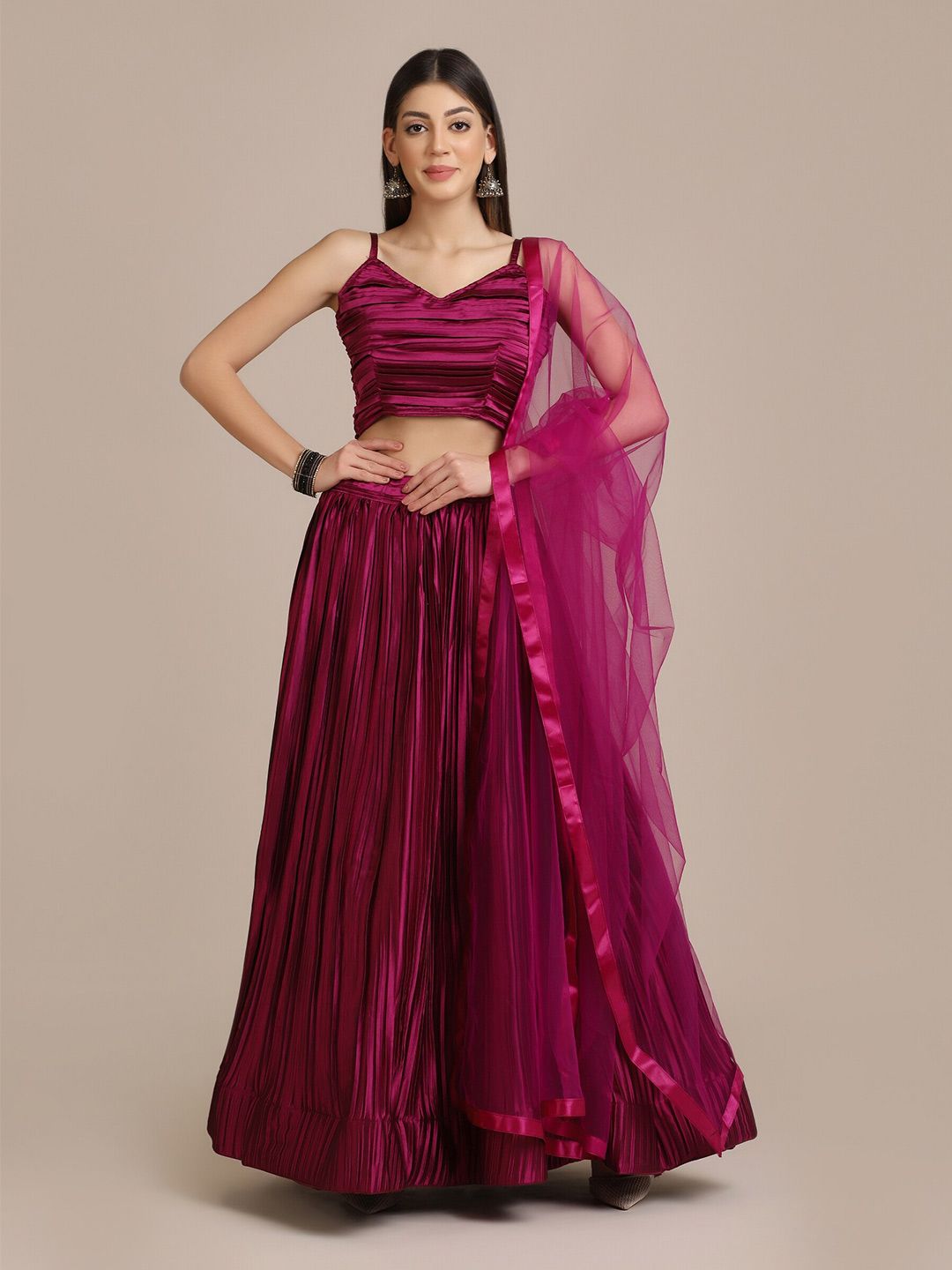 Warthy Ent Women Purple sleeveless Drawstring closure Semi stitched Lehenga Choli Price in India