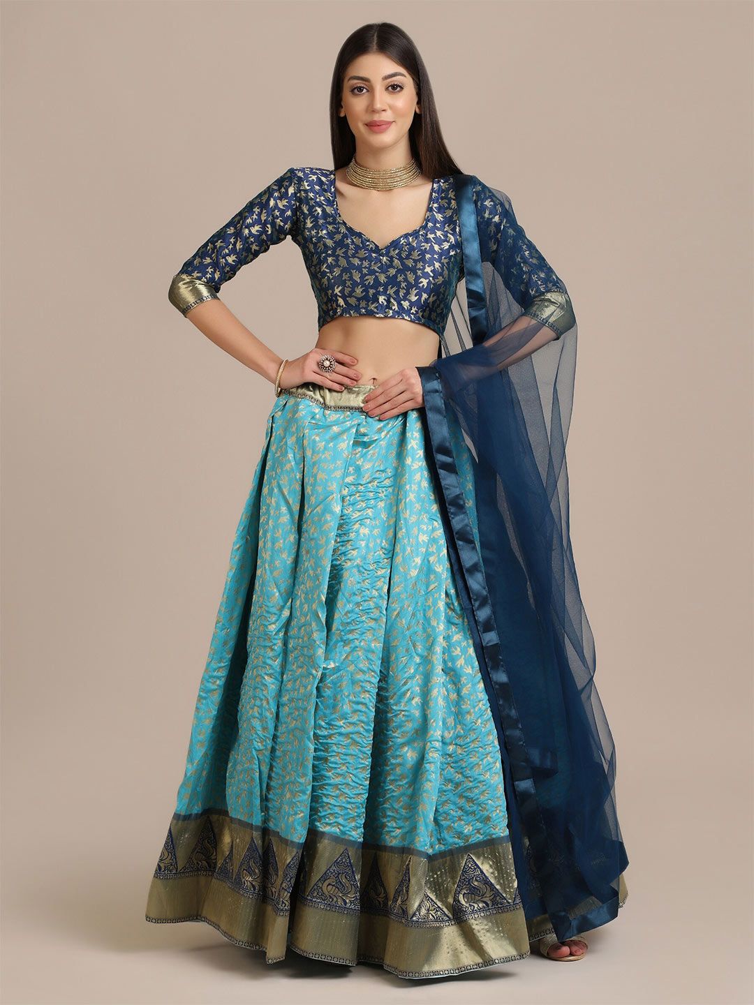 Warthy Ent Turquoise Blue Woven Design Lehenga Choli Price in India