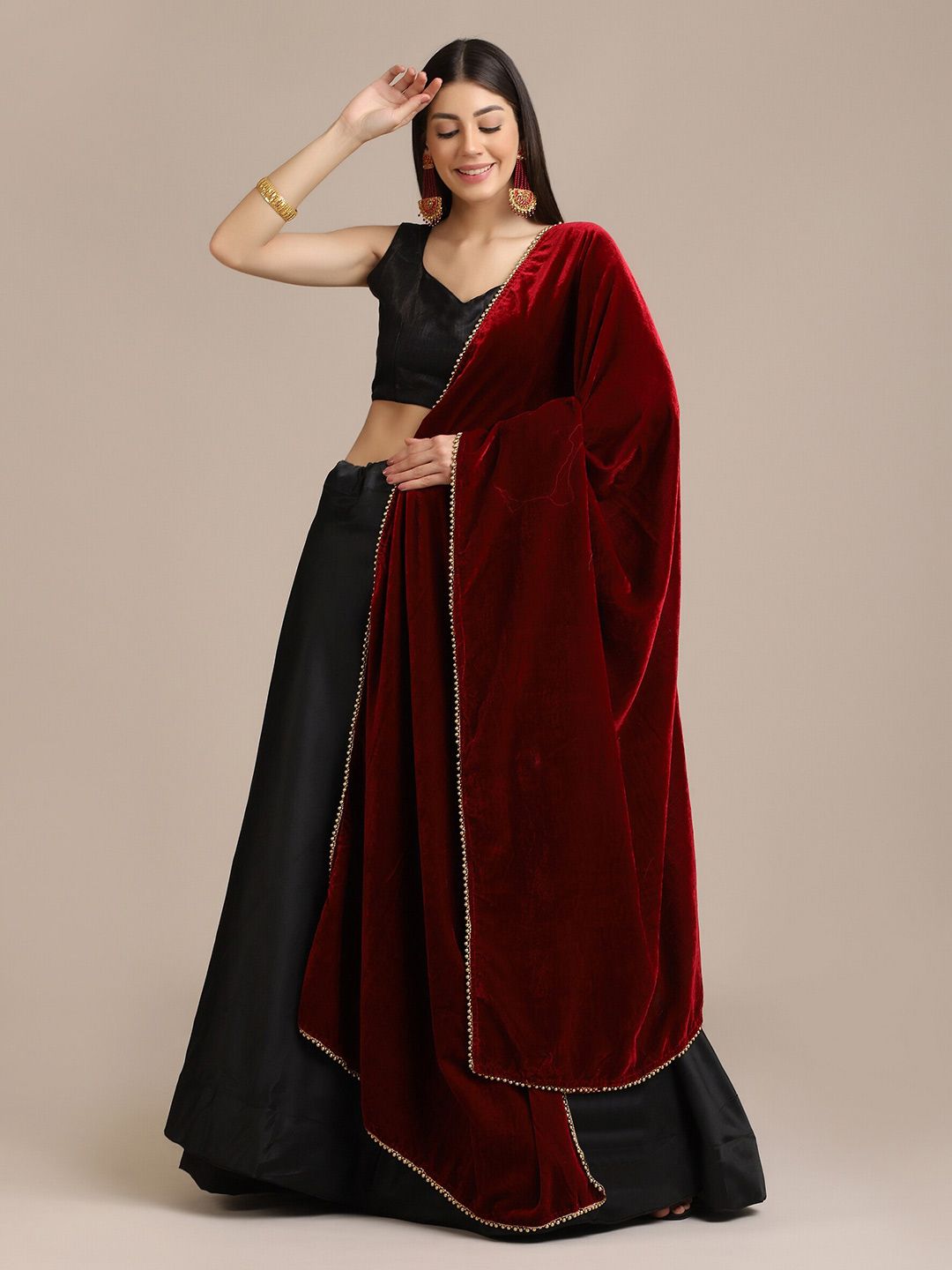 Warthy Ent Black & Maroon Semi-Stitched Lehenga & Unstitched Blouse With Dupatta Price in India