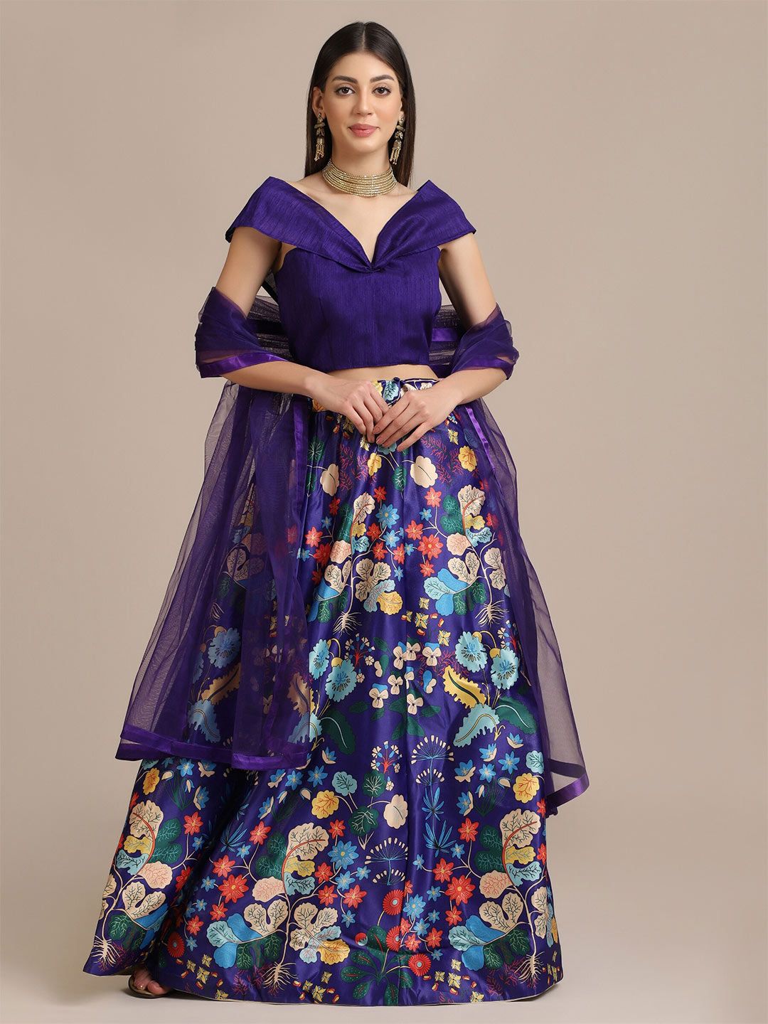 Warthy Ent Women Purple Printed Lehenga Choli Price in India