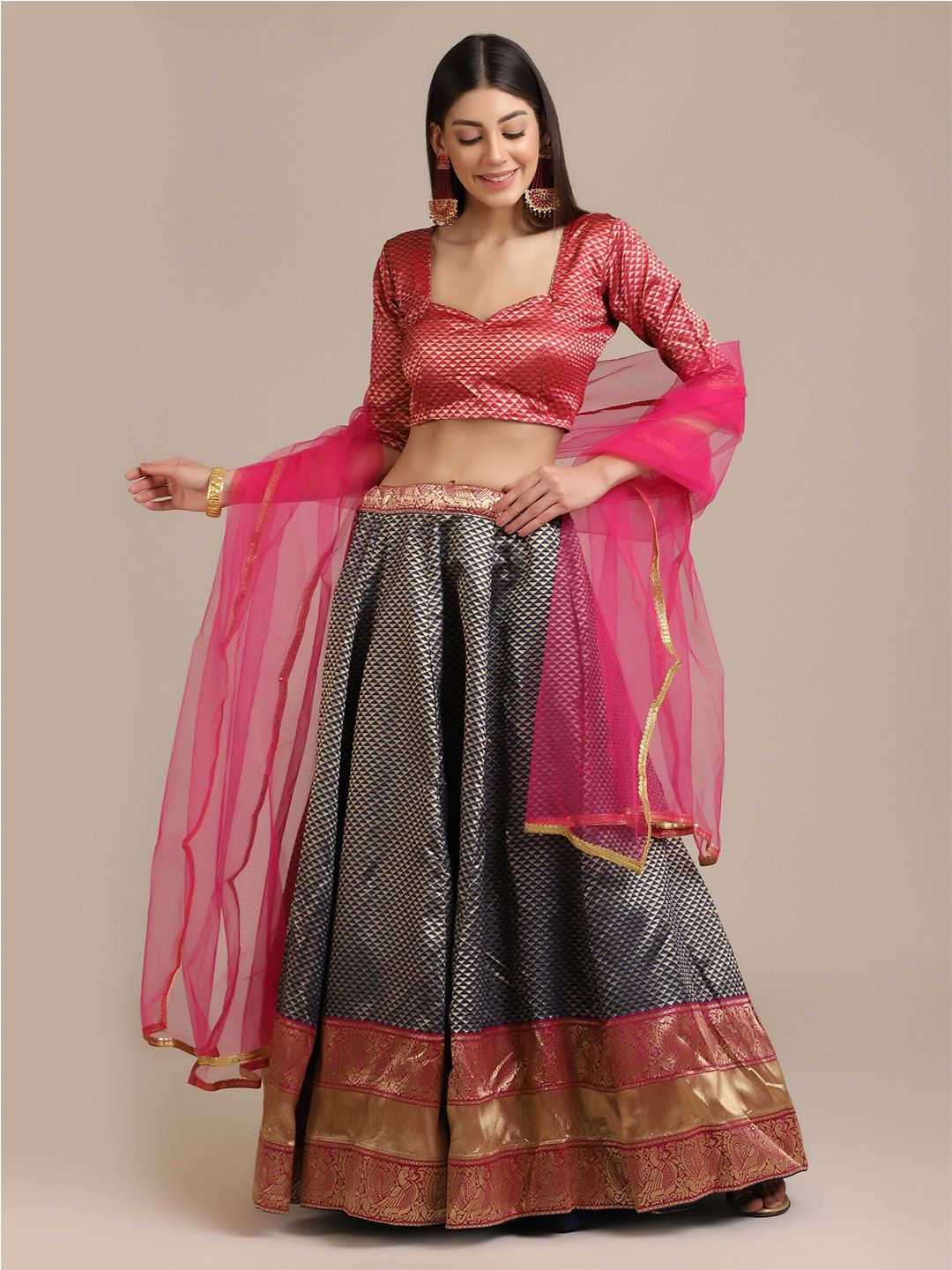 Warthy Ent Women Grey & Pink Lehenga Choli Price in India