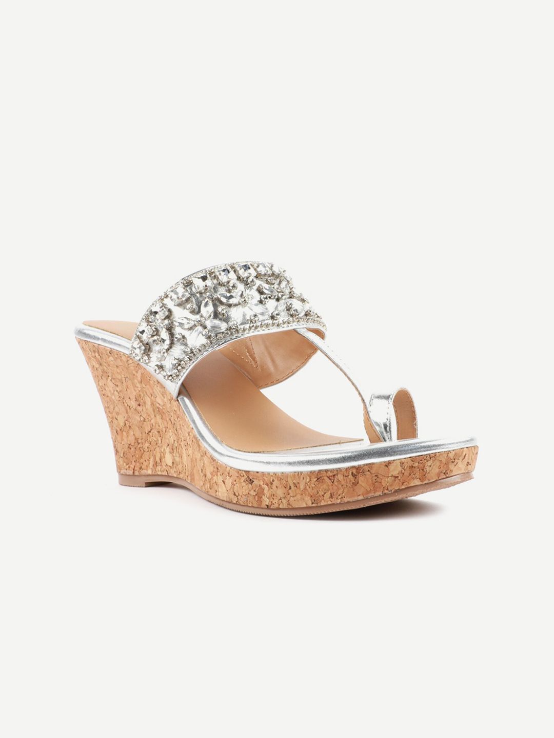 Carlton London Silver-Toned Wedge Sandals with Laser Cuts Price in India