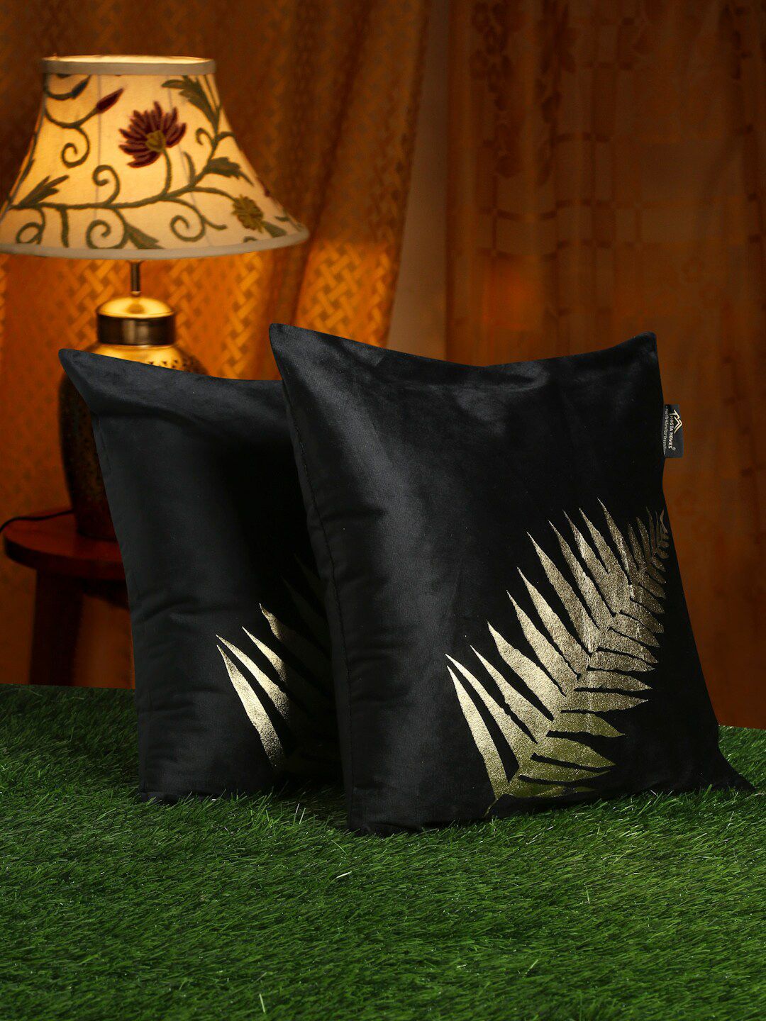 HOSTA HOMES Pack of 2 Black Cushion Covers Price in India