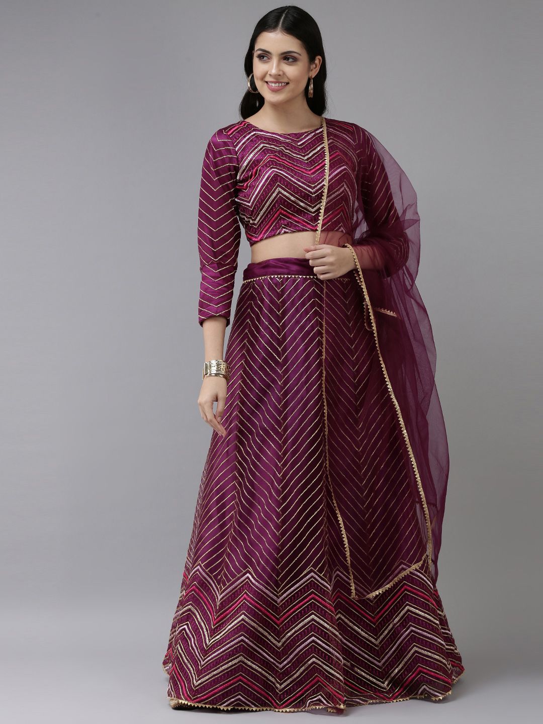 DIVASTRI Burgundy Embroidered Ready to Wear Lehenga & Unstitched Blouse With Dupatta Price in India